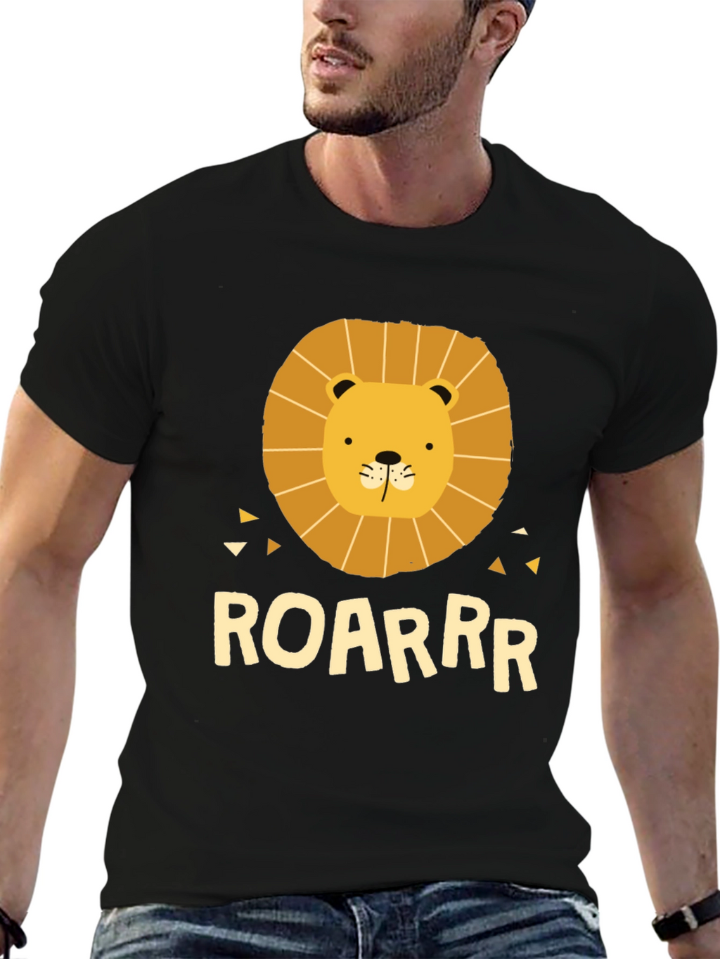 Lion Graphic Tee - ROARRR - Black Cotton T-Shirt