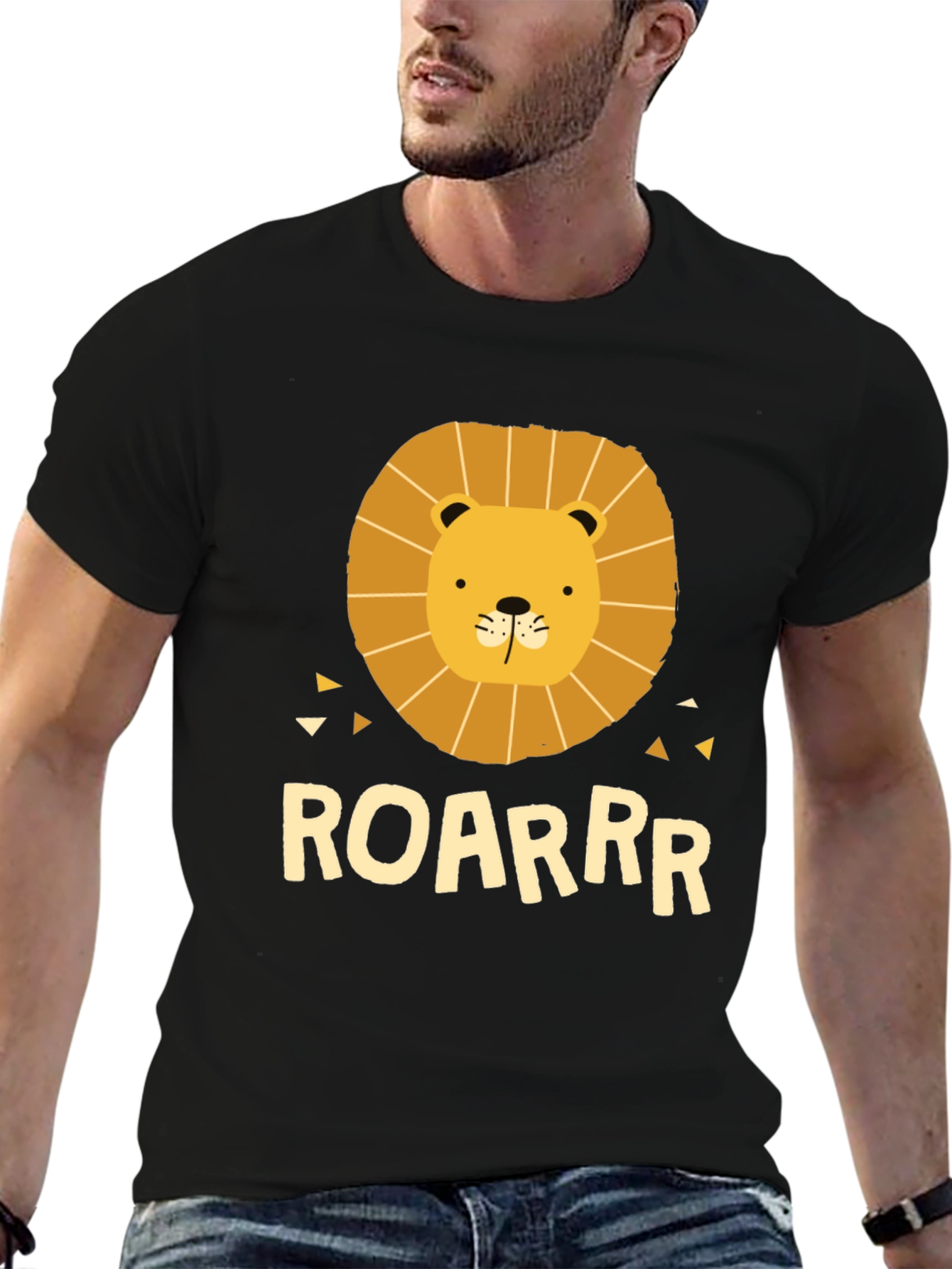 Lion Graphic Tee - ROARRR - Black Cotton T-Shirt
