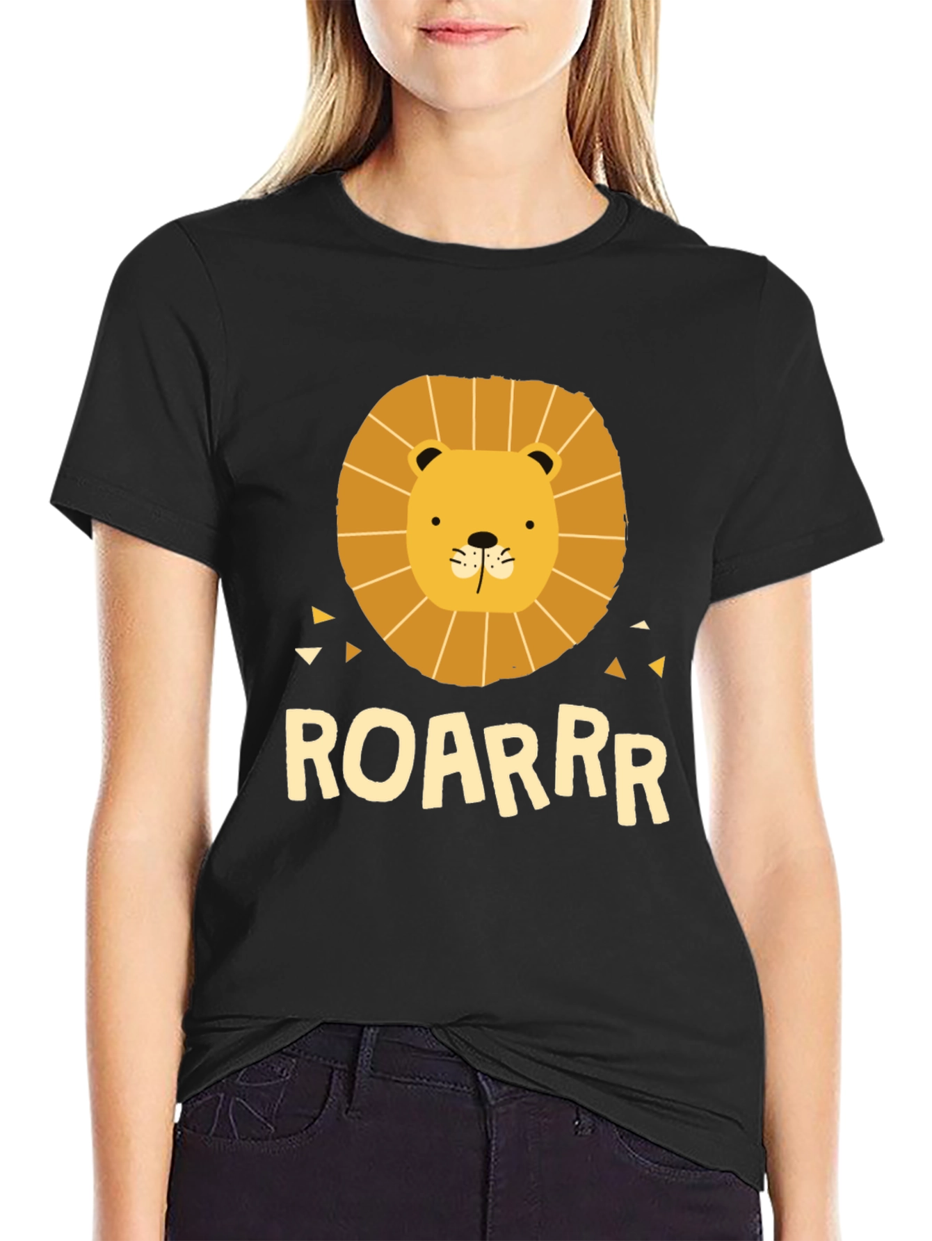Lion Graphic Tee - ROARRR - Black Cotton T-Shirt
