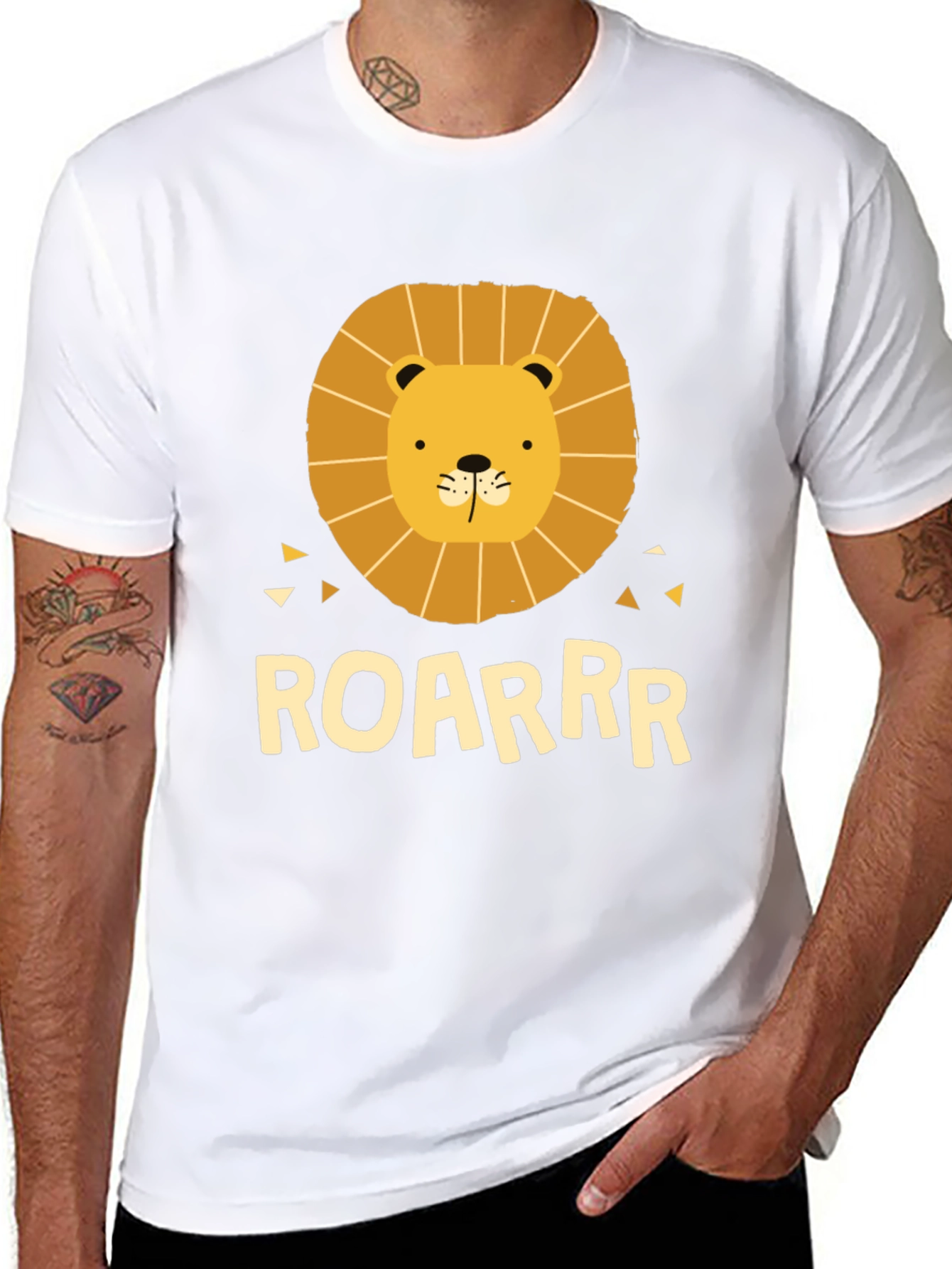 Lion Graphic Tee - ROARRR - Black Cotton T-Shirt