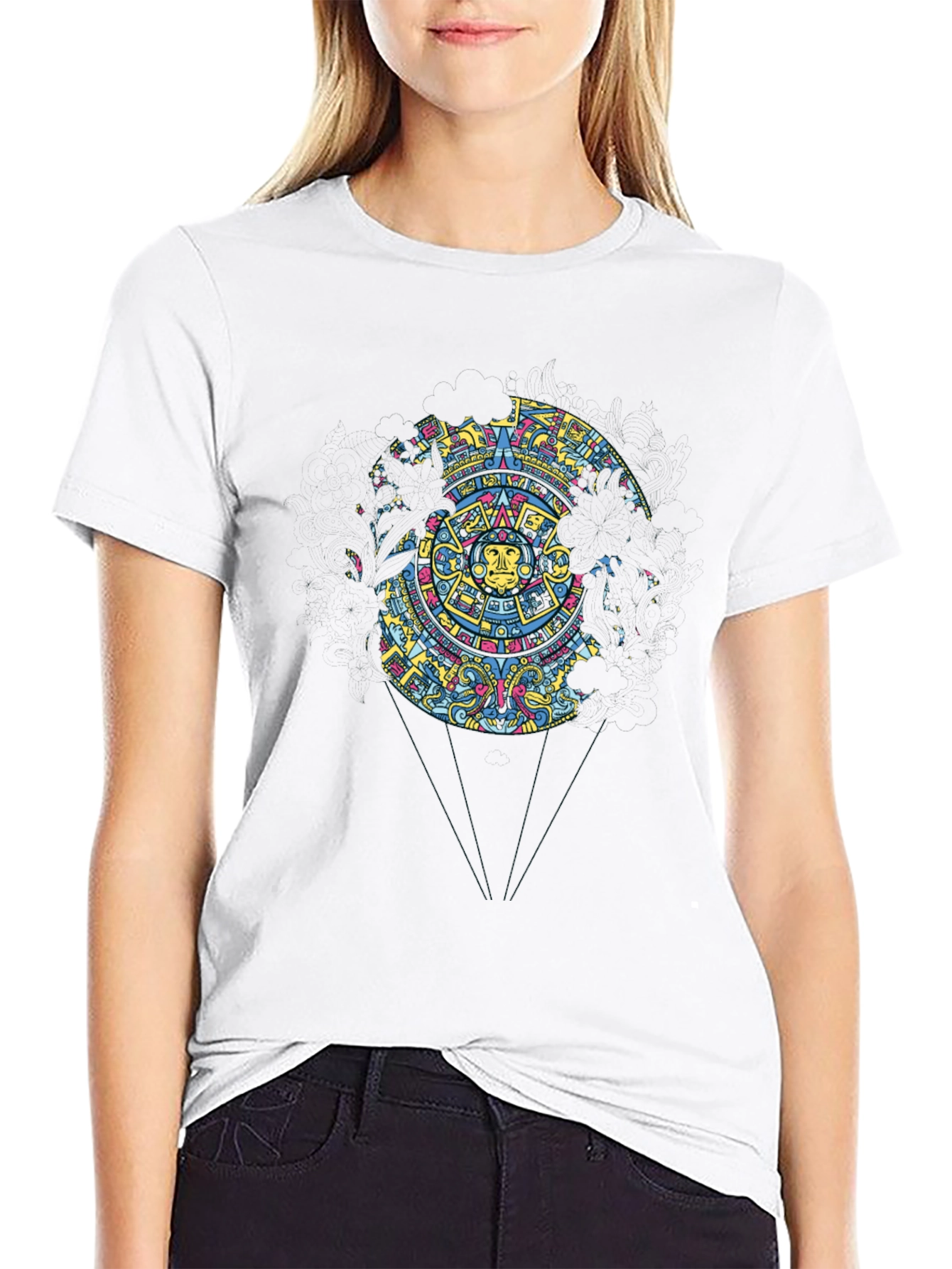 Aztec Calendar Graphic Print Black T-Shirt