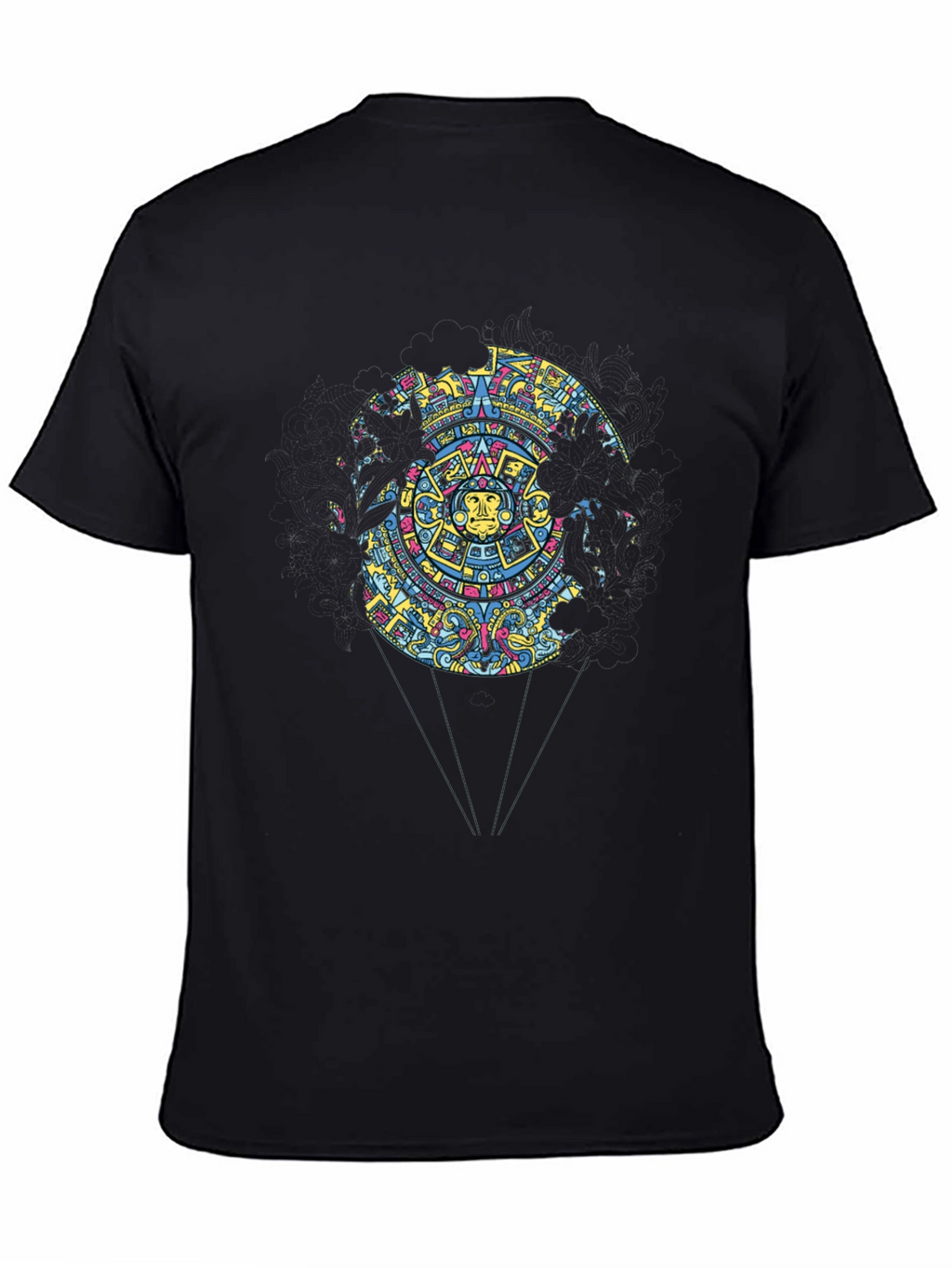 Aztec Calendar Graphic Print Black T-Shirt
