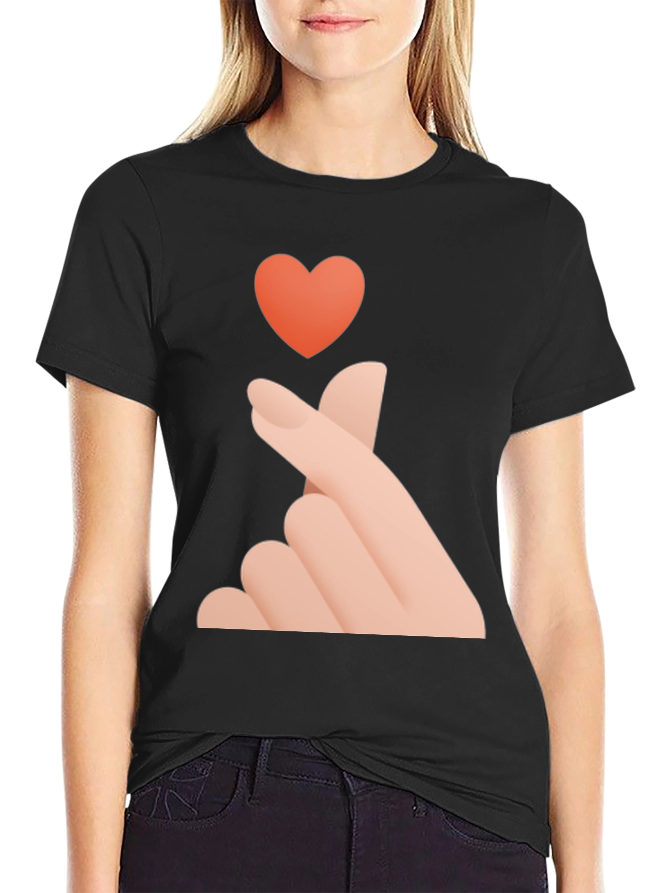Finger Heart Graphic Tee - Korean Love Sign Shirt