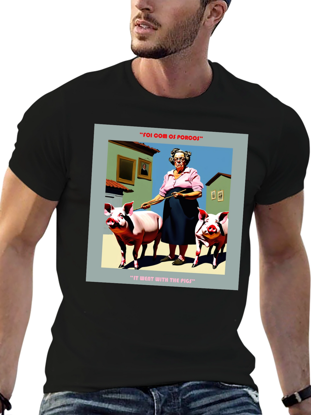 Humorous Went With The Pigs Graphic Tee