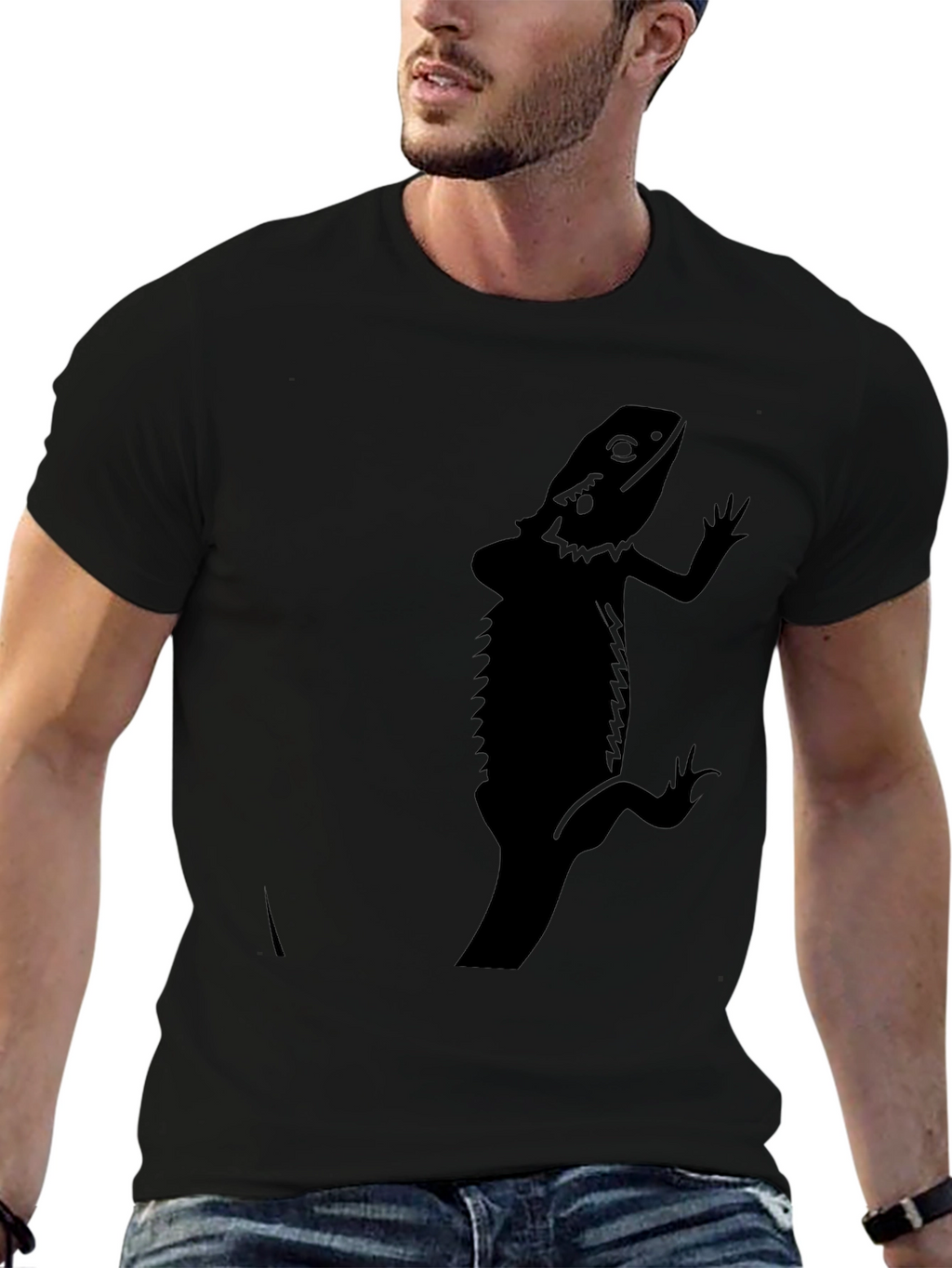 Mens Black Bearded Dragon Graphic T-Shirt