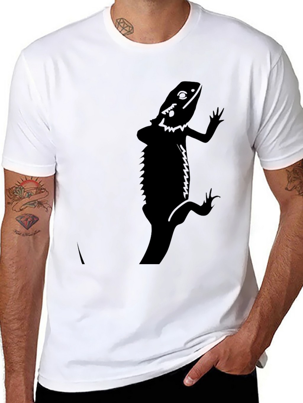 Mens Black Bearded Dragon Graphic T-Shirt