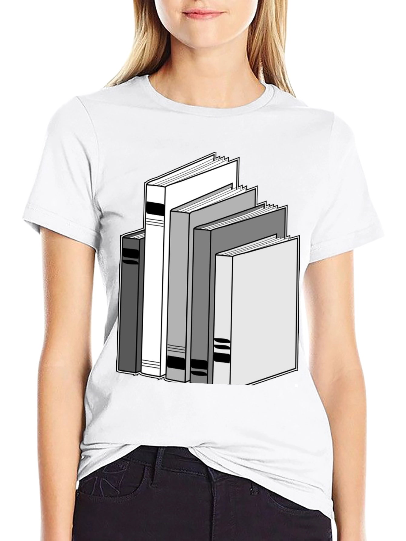 Stacked Books Graphic Tee - Black Cotton T-Shirt