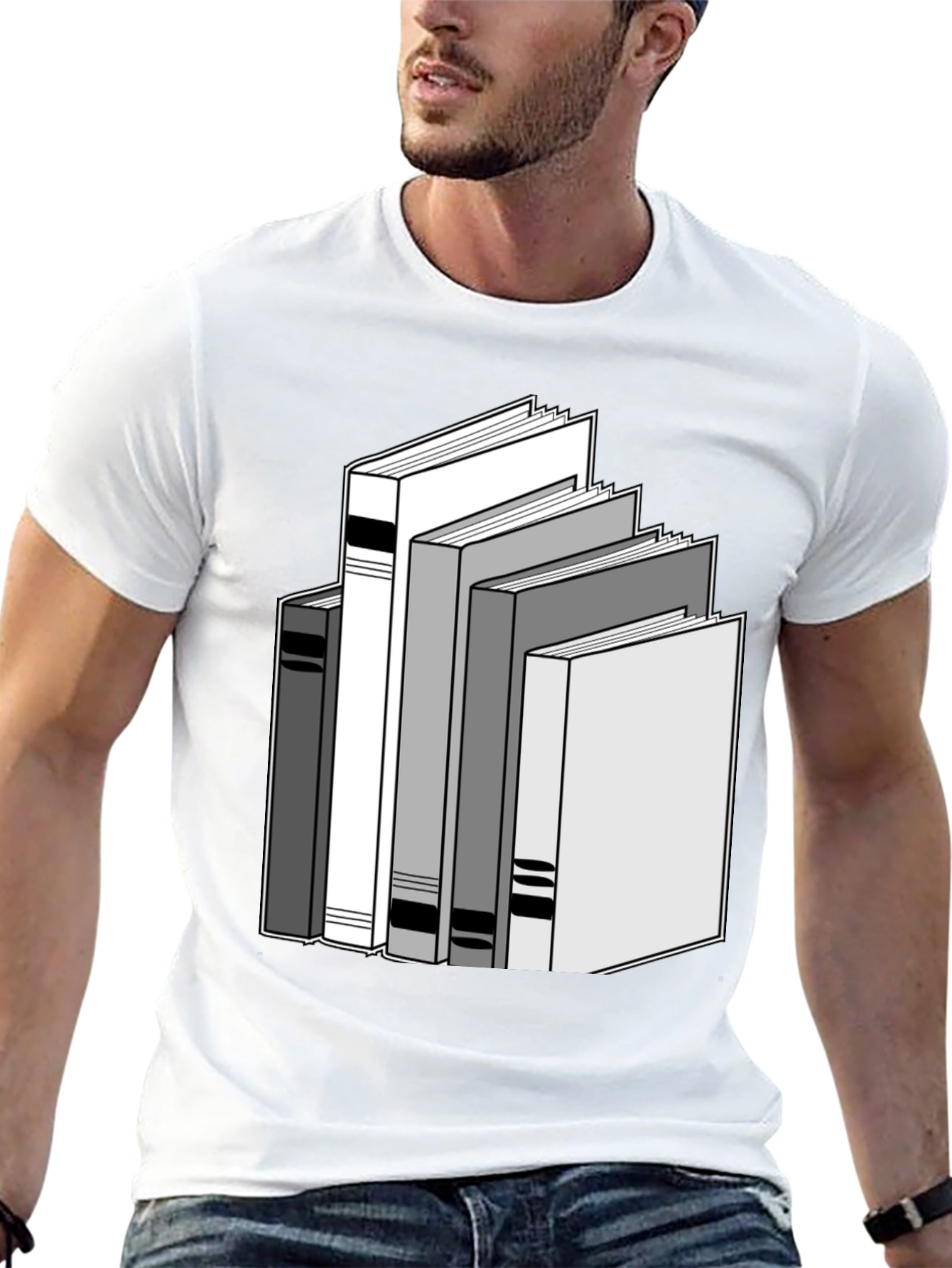 Stacked Books Graphic Tee - Black Cotton T-Shirt