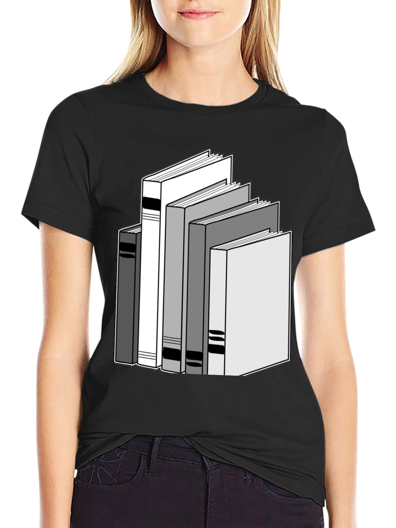 Stacked Books Graphic Tee - Black Cotton T-Shirt