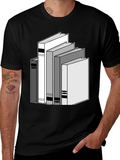 Stacked Books Graphic Tee - Black Cotton T-Shirt