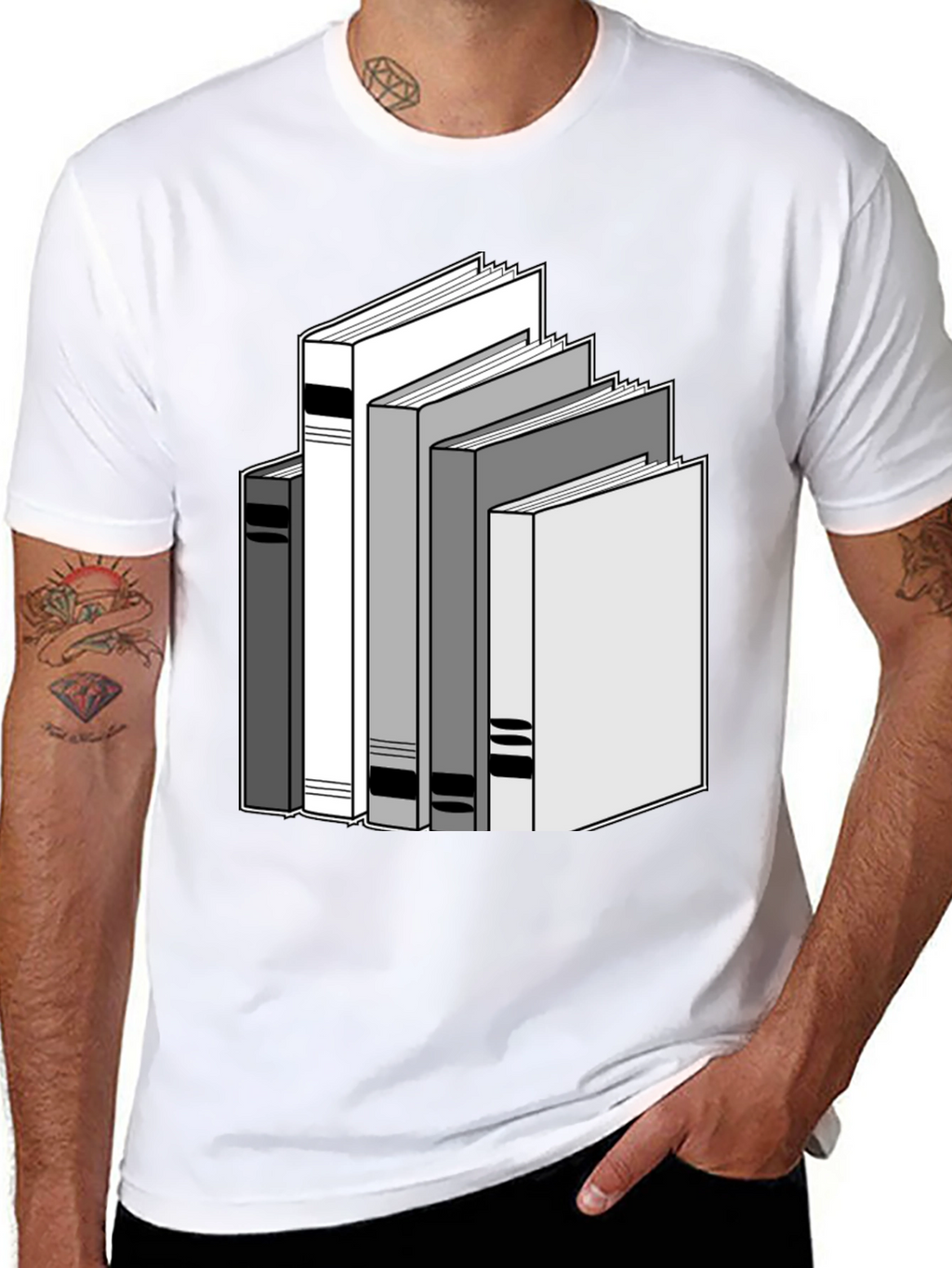 Stacked Books Graphic Tee - Black Cotton T-Shirt