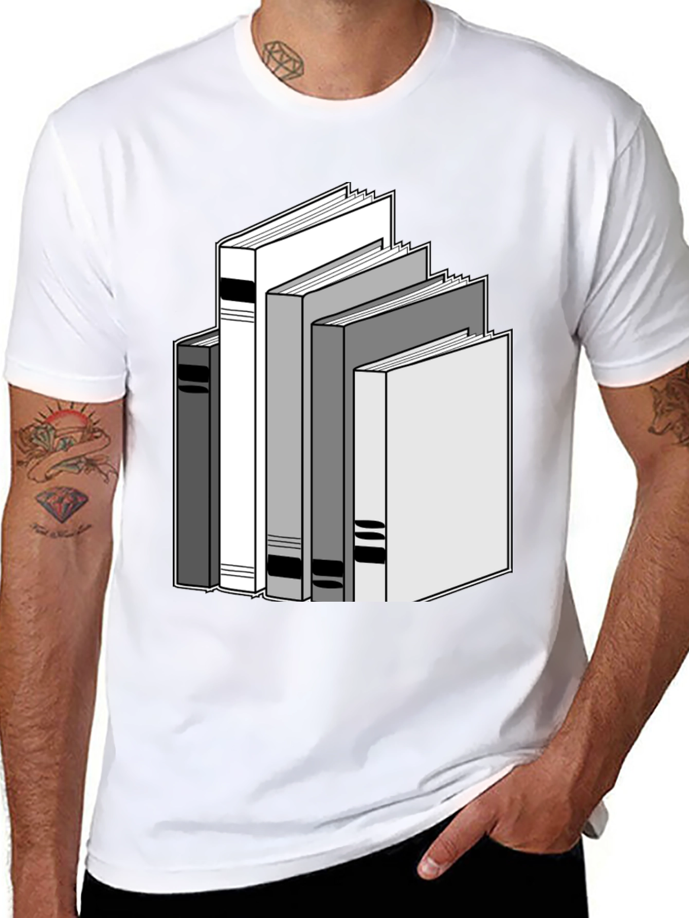 Stacked Books Graphic Tee - Black Cotton T-Shirt