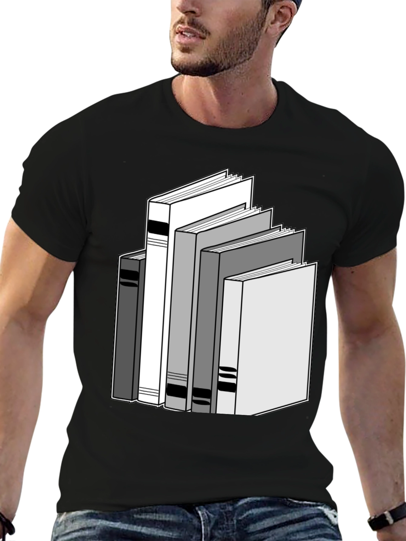 Stacked Books Graphic Tee - Black Cotton T-Shirt