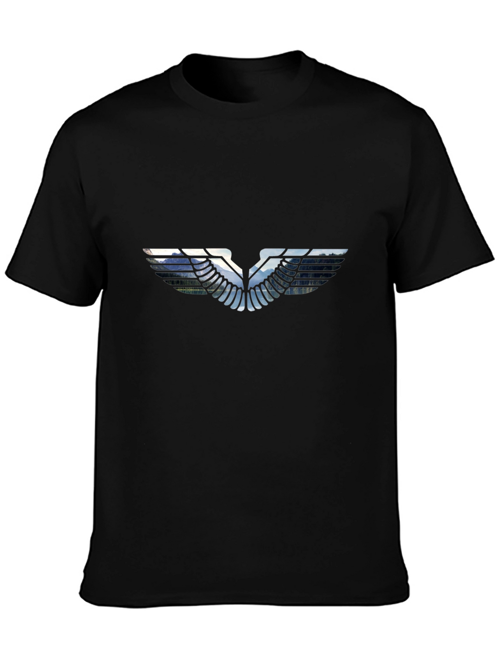 Black T-Shirt with Graphic Wing Design