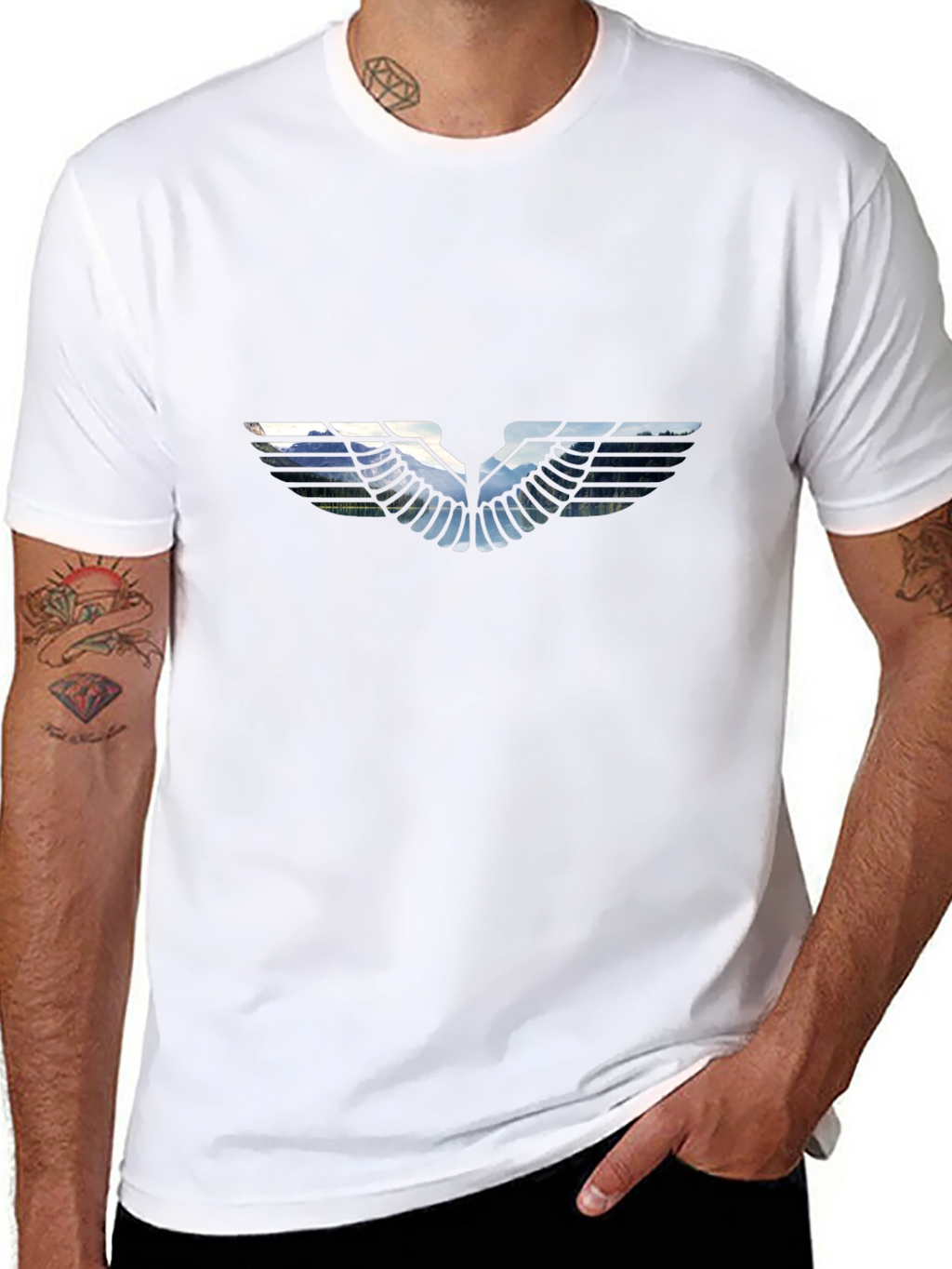 Black T-Shirt with Graphic Wing Design