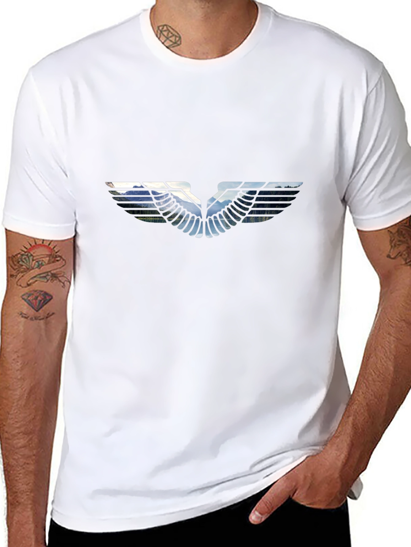 Black T-Shirt with Graphic Wing Design
