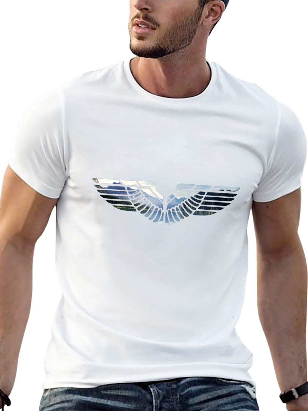 Black T-Shirt with Graphic Wing Design
