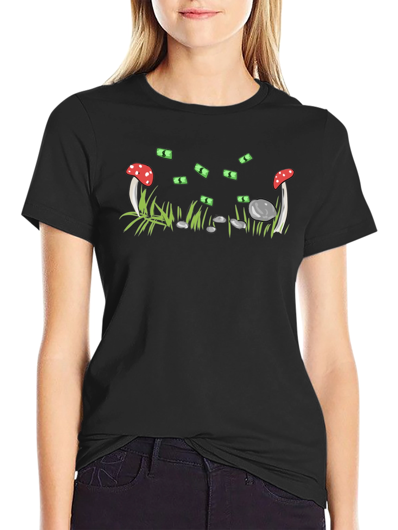Mushroom & Money Graphic Black T-Shirt