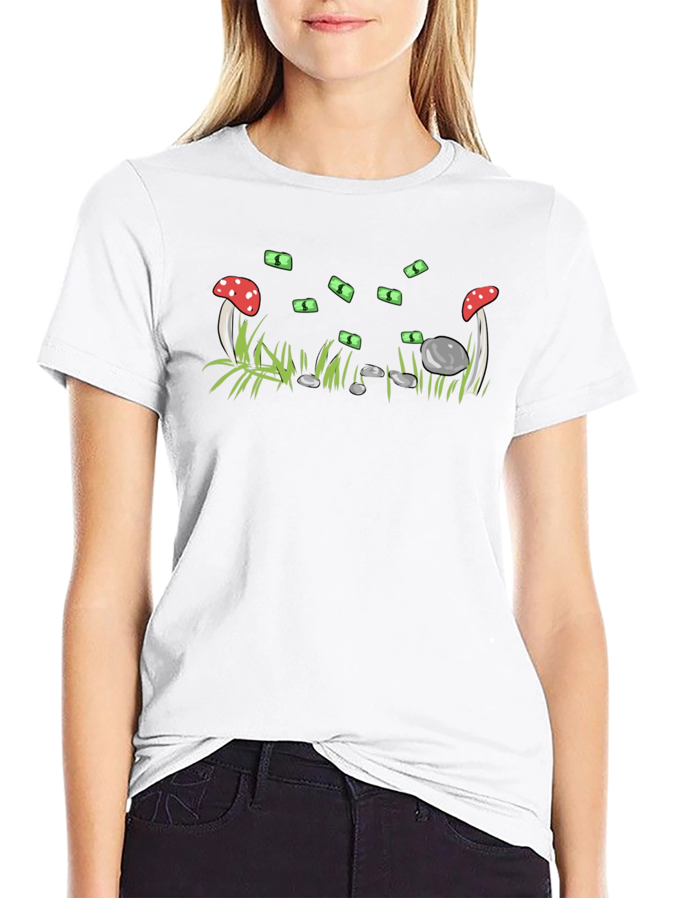 Mushroom & Money Graphic Black T-Shirt