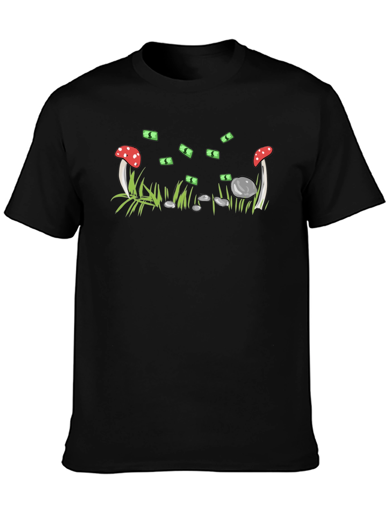 Mushroom & Money Graphic Black T-Shirt