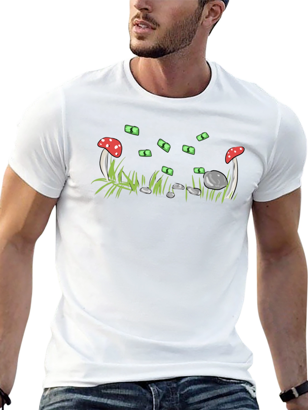 Mushroom & Money Graphic Black T-Shirt