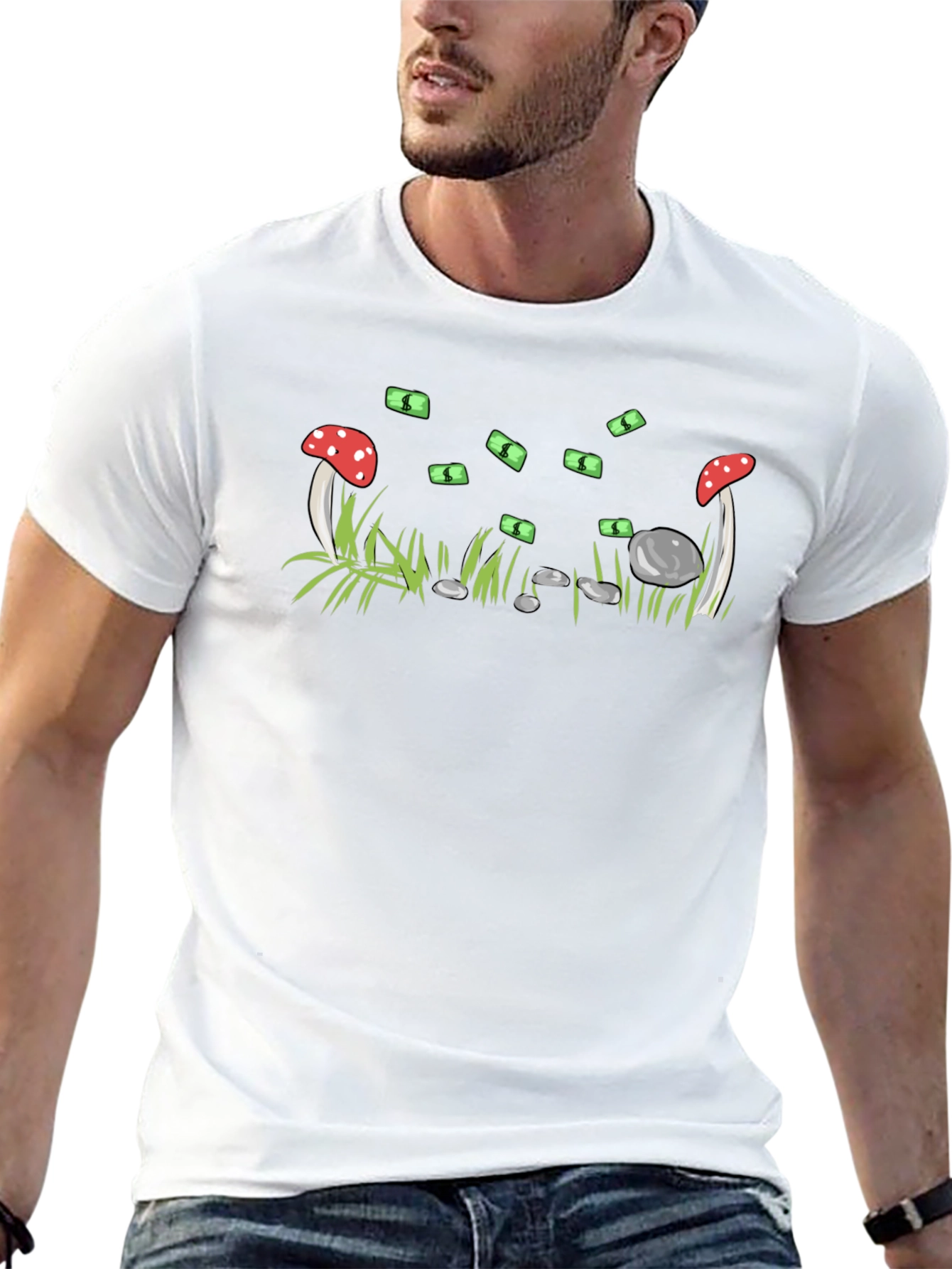 Mushroom & Money Graphic Black T-Shirt