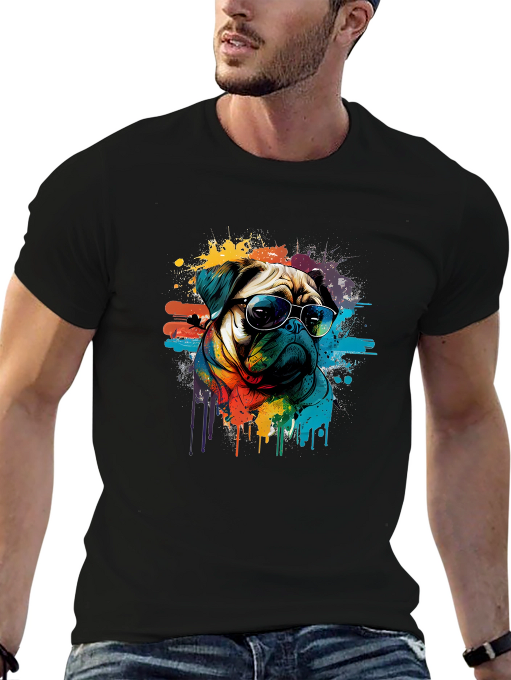 Pug Art Mens Graphic T-Shirt