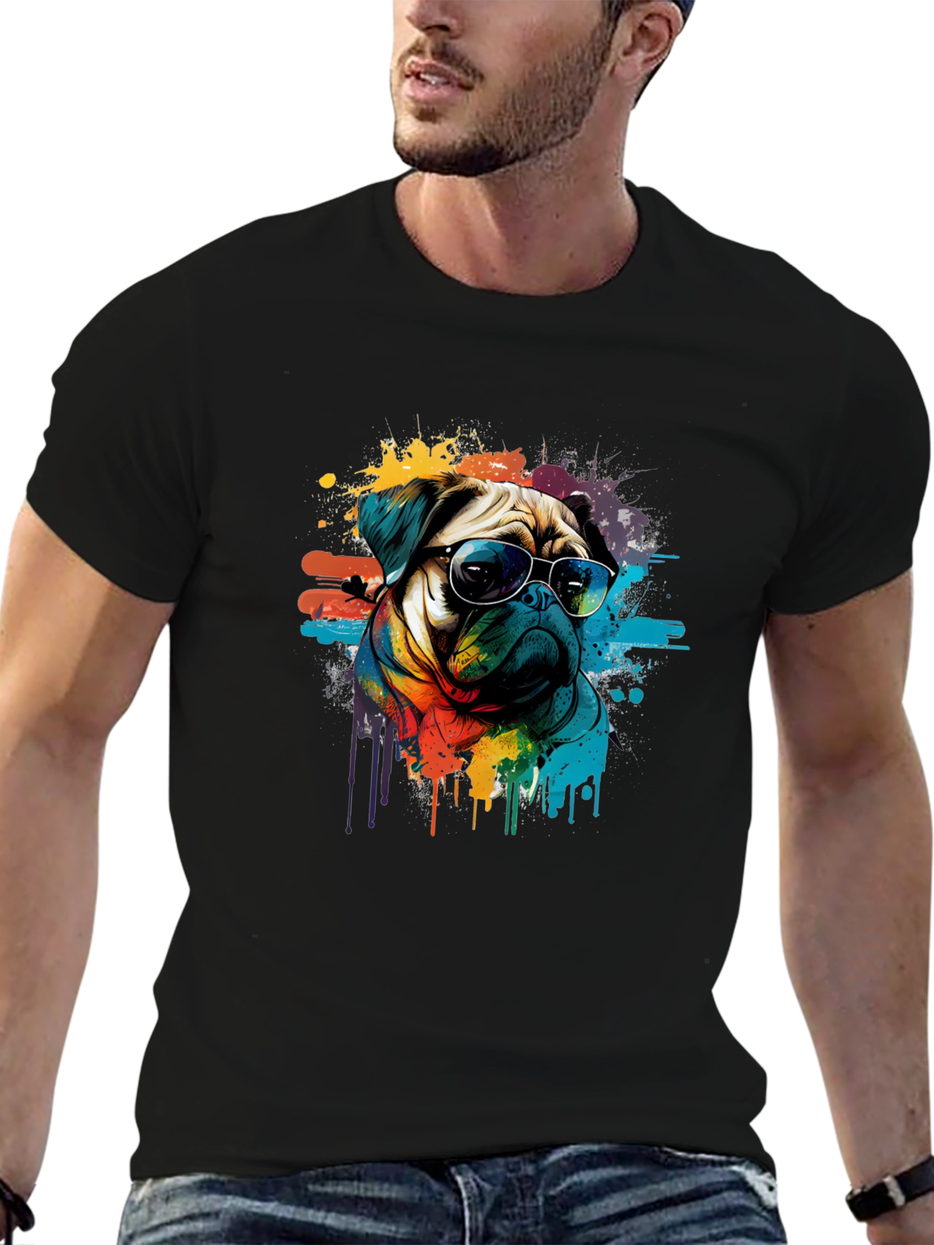 Pug Art Mens Graphic T-Shirt