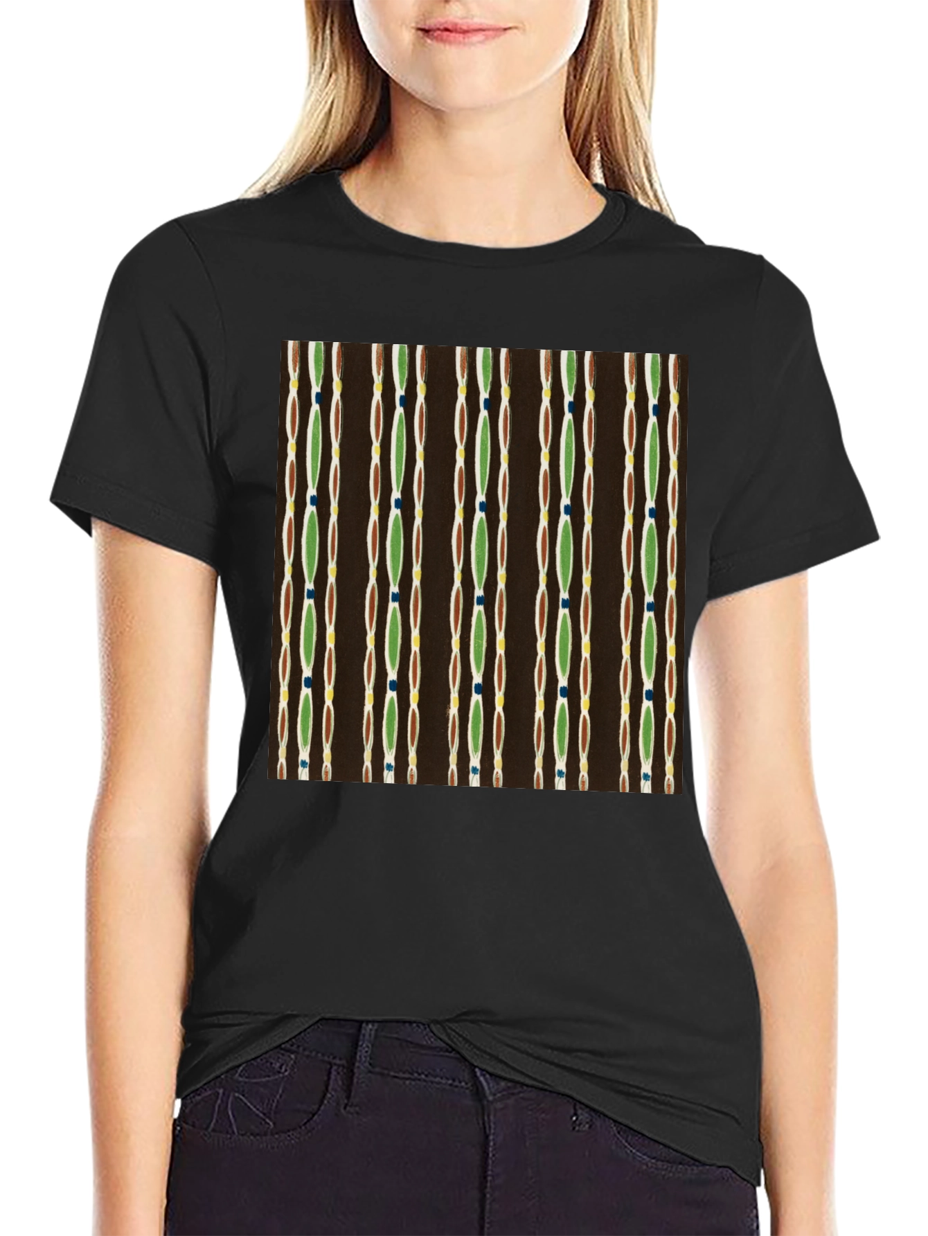 Retro Pattern Black Cotton Tee