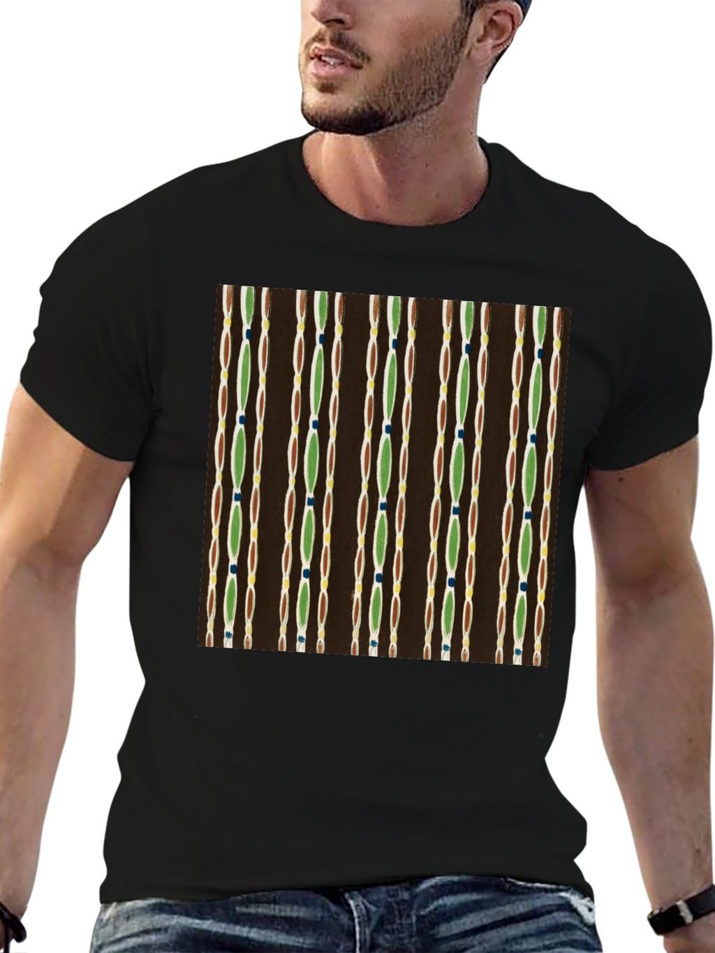Retro Pattern Black Cotton Tee