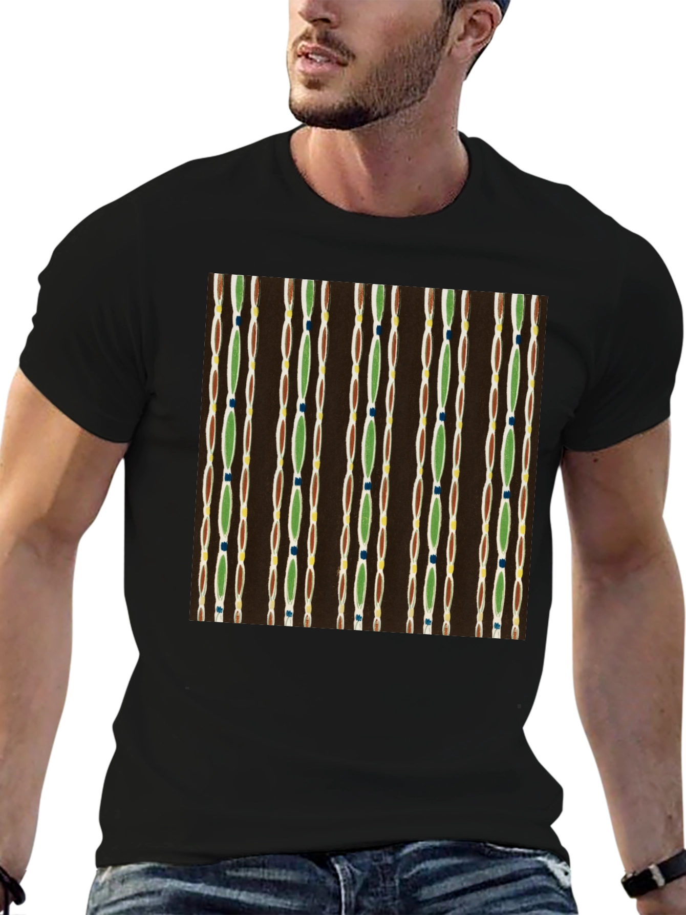 Retro Pattern Black Cotton Tee
