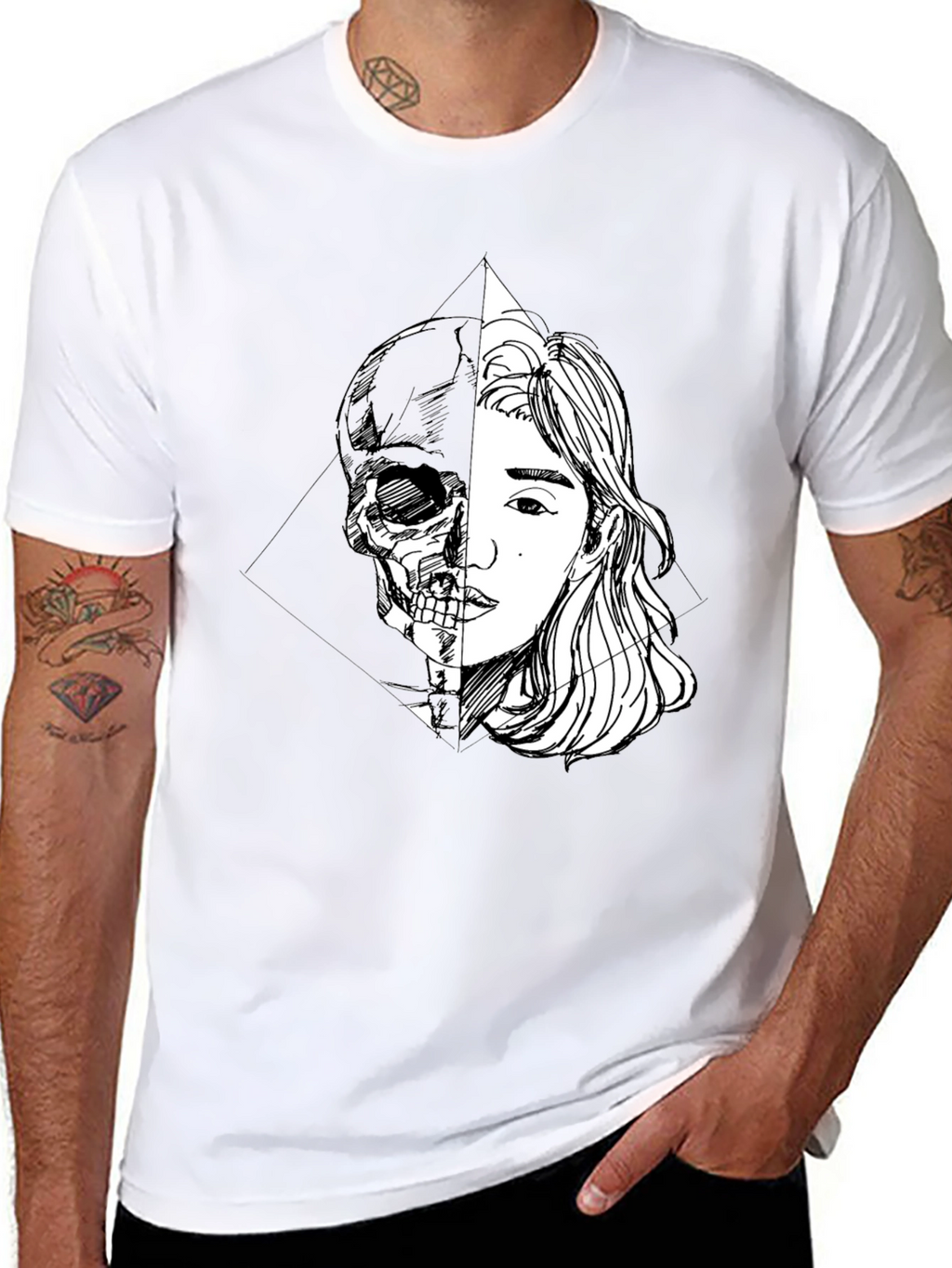 Half Skull Girl Graphic Tee - Edgy Unisex T-Shirt