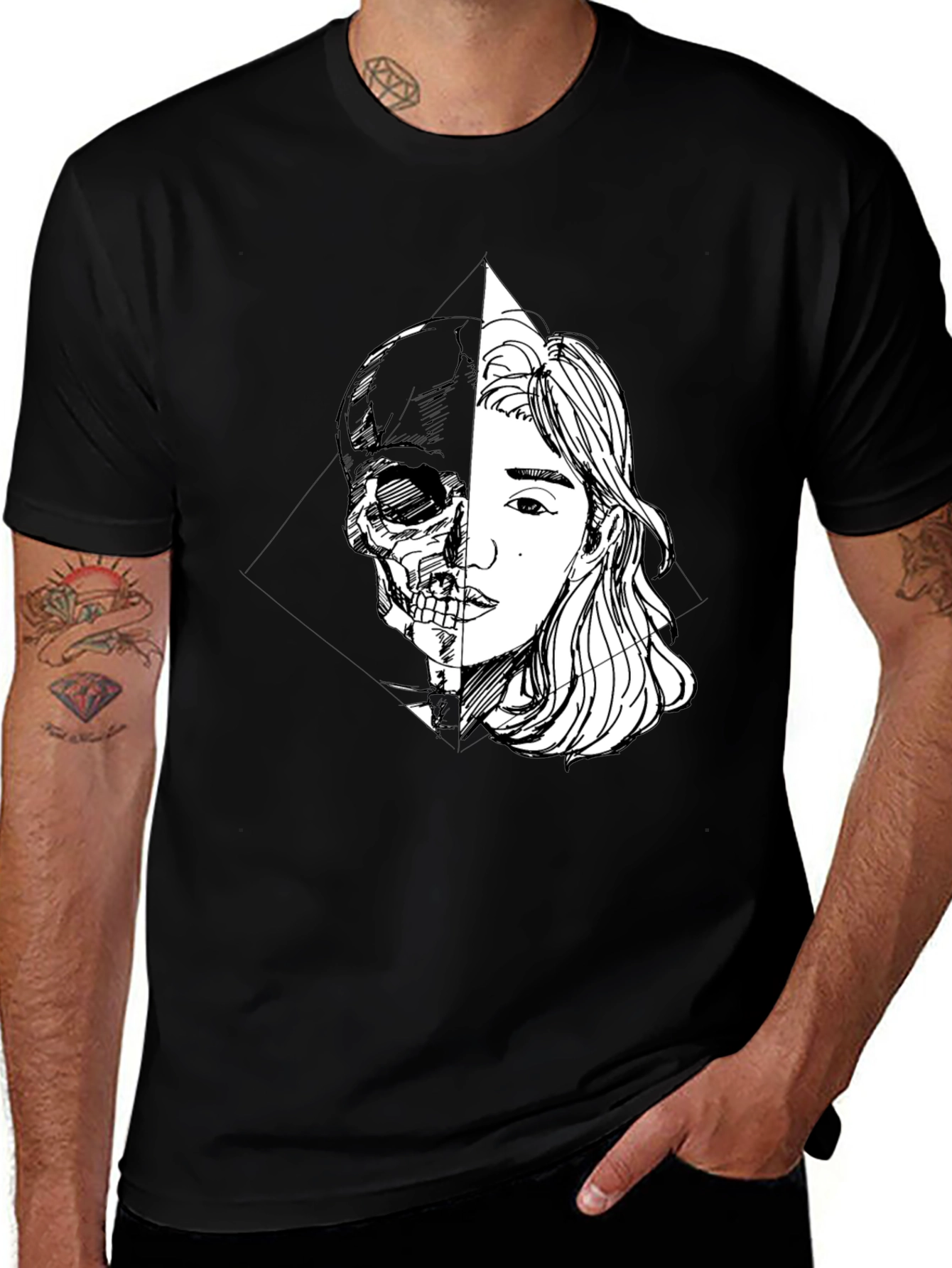 Half Skull Girl Graphic Tee - Edgy Unisex T-Shirt