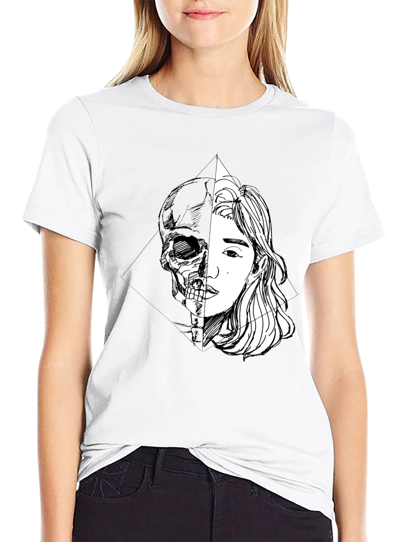 Half Skull Girl Graphic Tee - Edgy Unisex T-Shirt