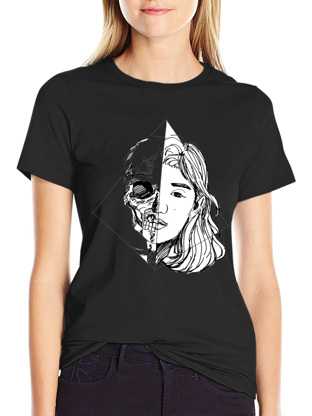 Half Skull Girl Graphic Tee - Edgy Unisex T-Shirt