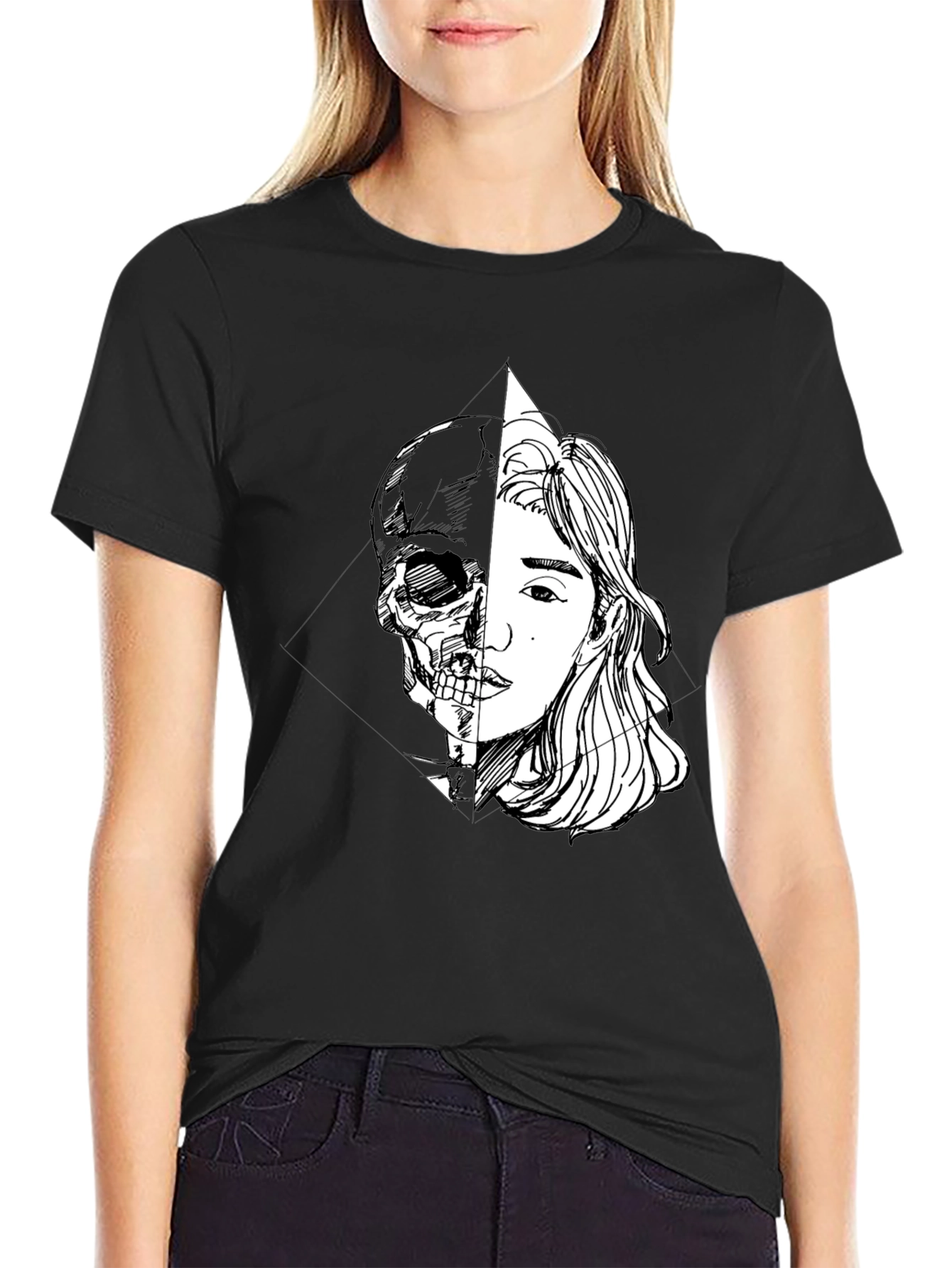 Half Skull Girl Graphic Tee - Edgy Unisex T-Shirt