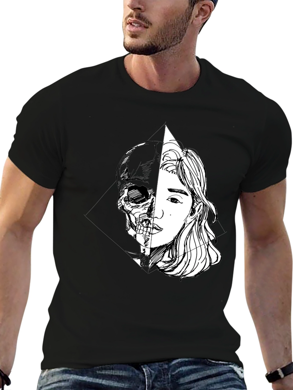 Half Skull Girl Graphic Tee - Edgy Unisex T-Shirt