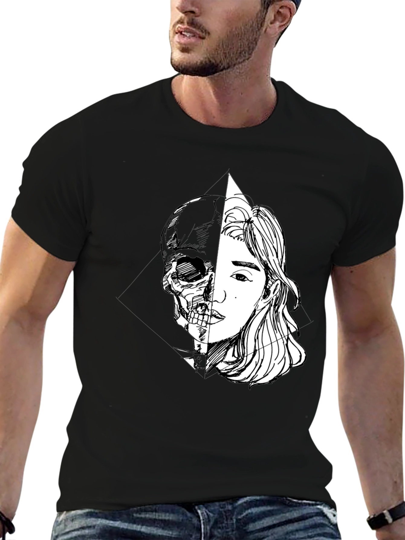 Half Skull Girl Graphic Tee - Edgy Unisex T-Shirt