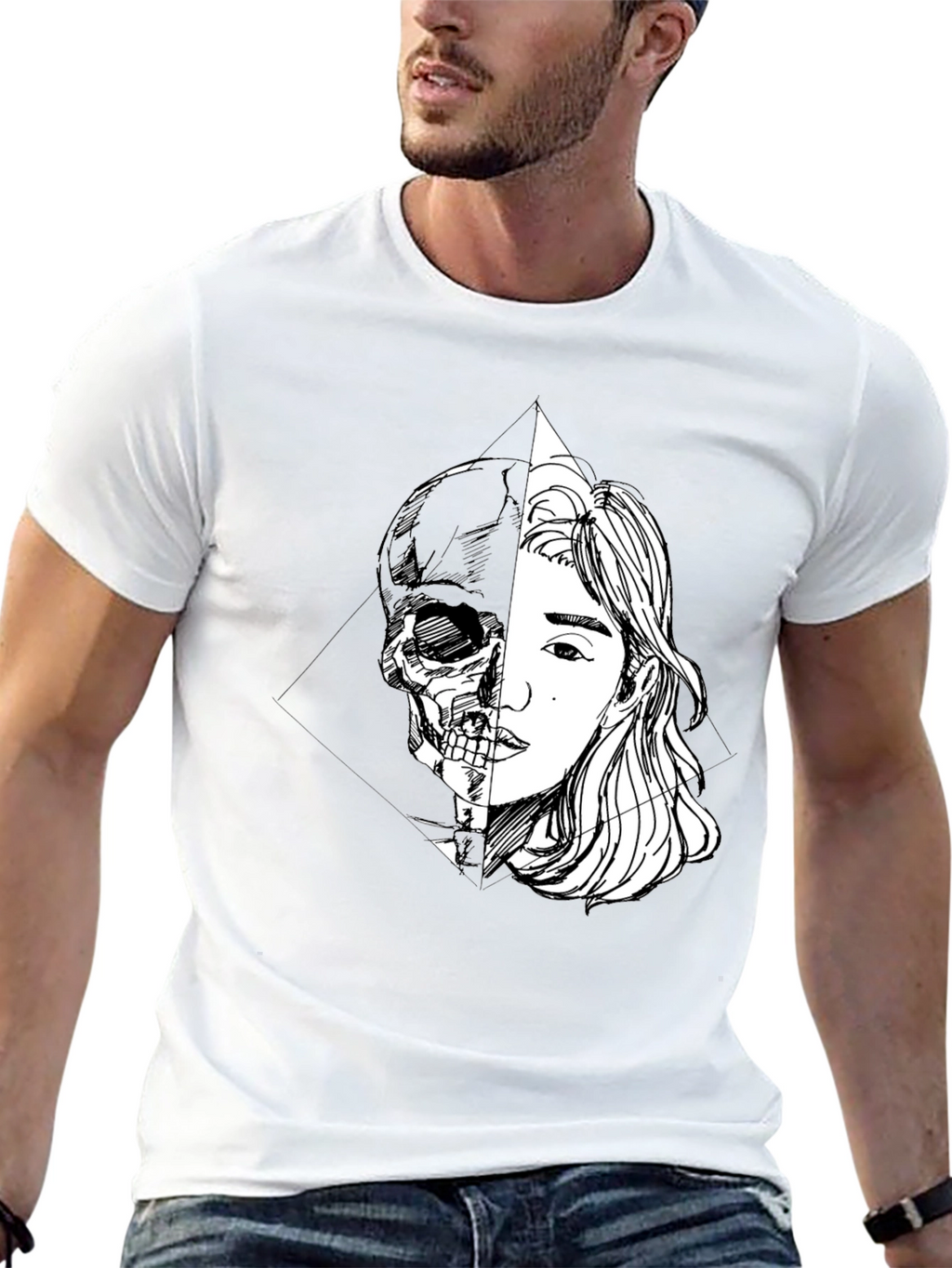 Half Skull Girl Graphic Tee - Edgy Unisex T-Shirt