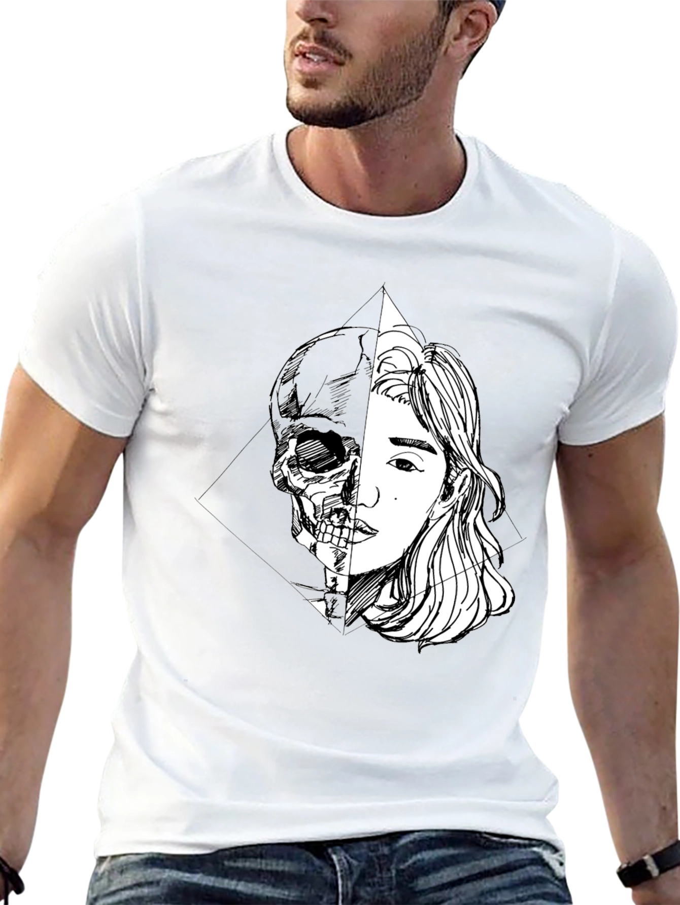 Half Skull Girl Graphic Tee - Edgy Unisex T-Shirt