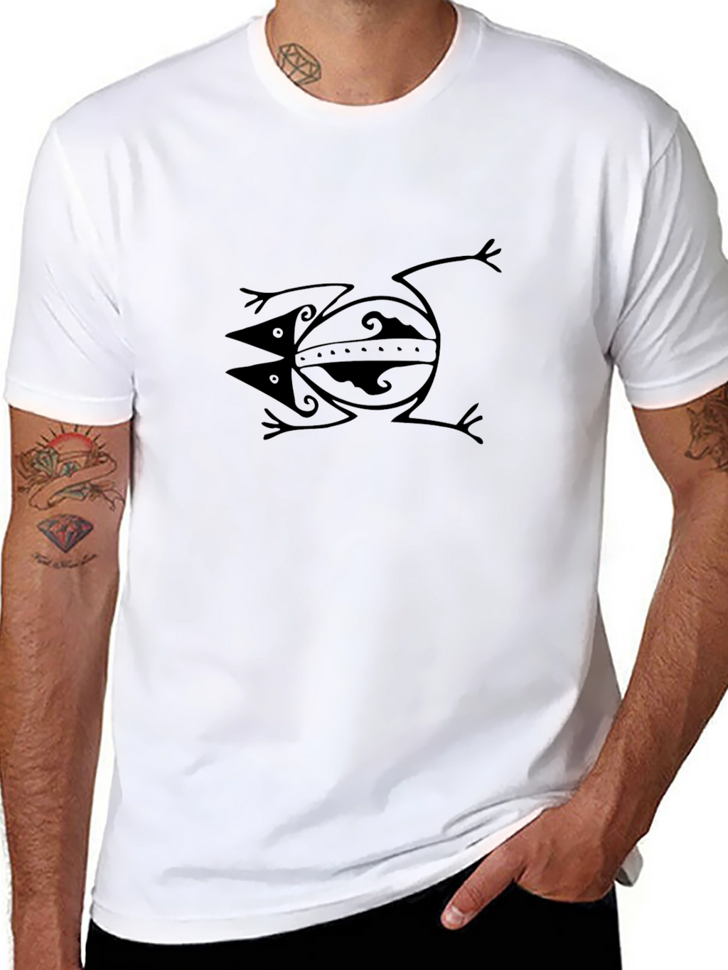 Stylish Black Graphic Tee - Tribal Frog Design