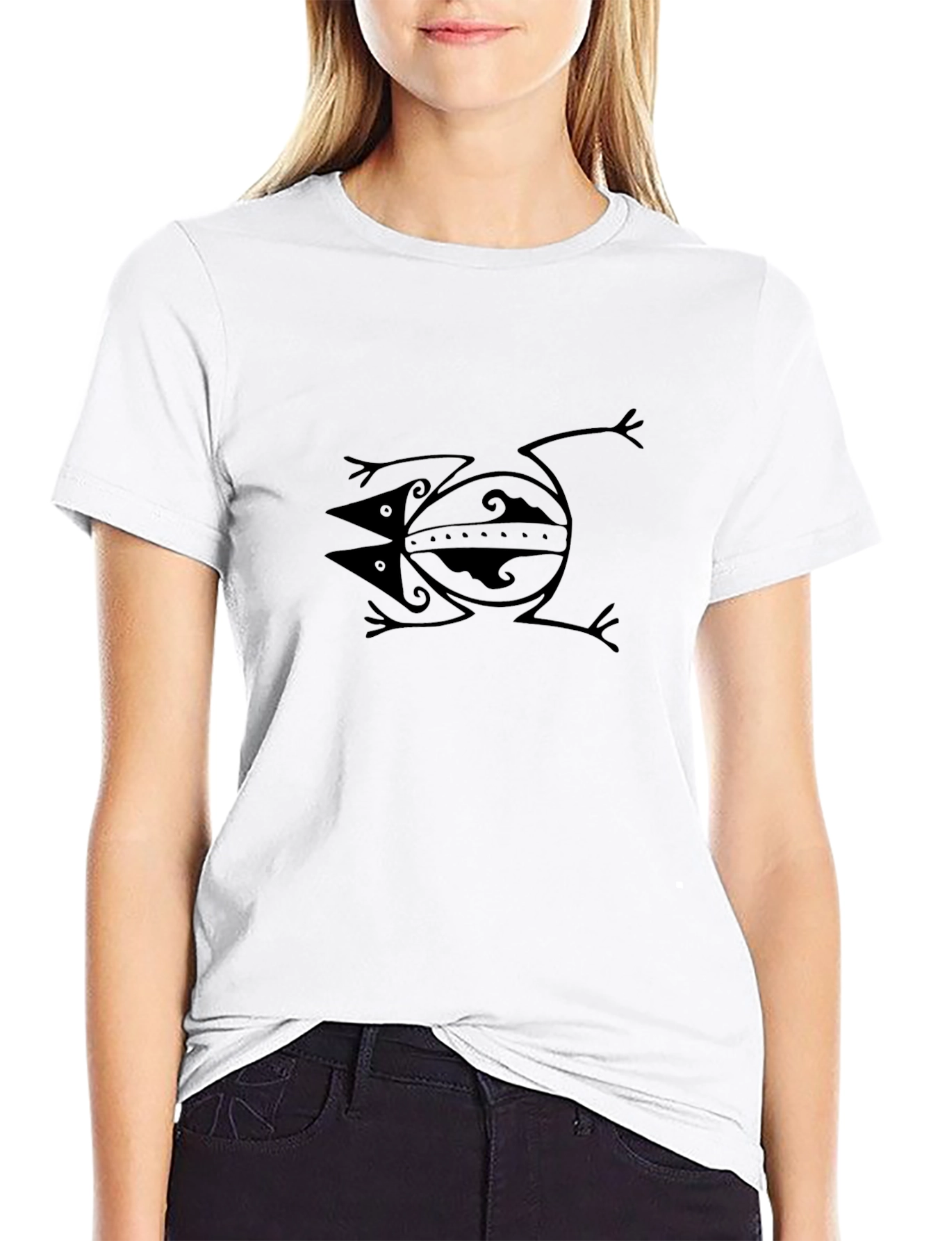 Stylish Black Graphic Tee - Tribal Frog Design