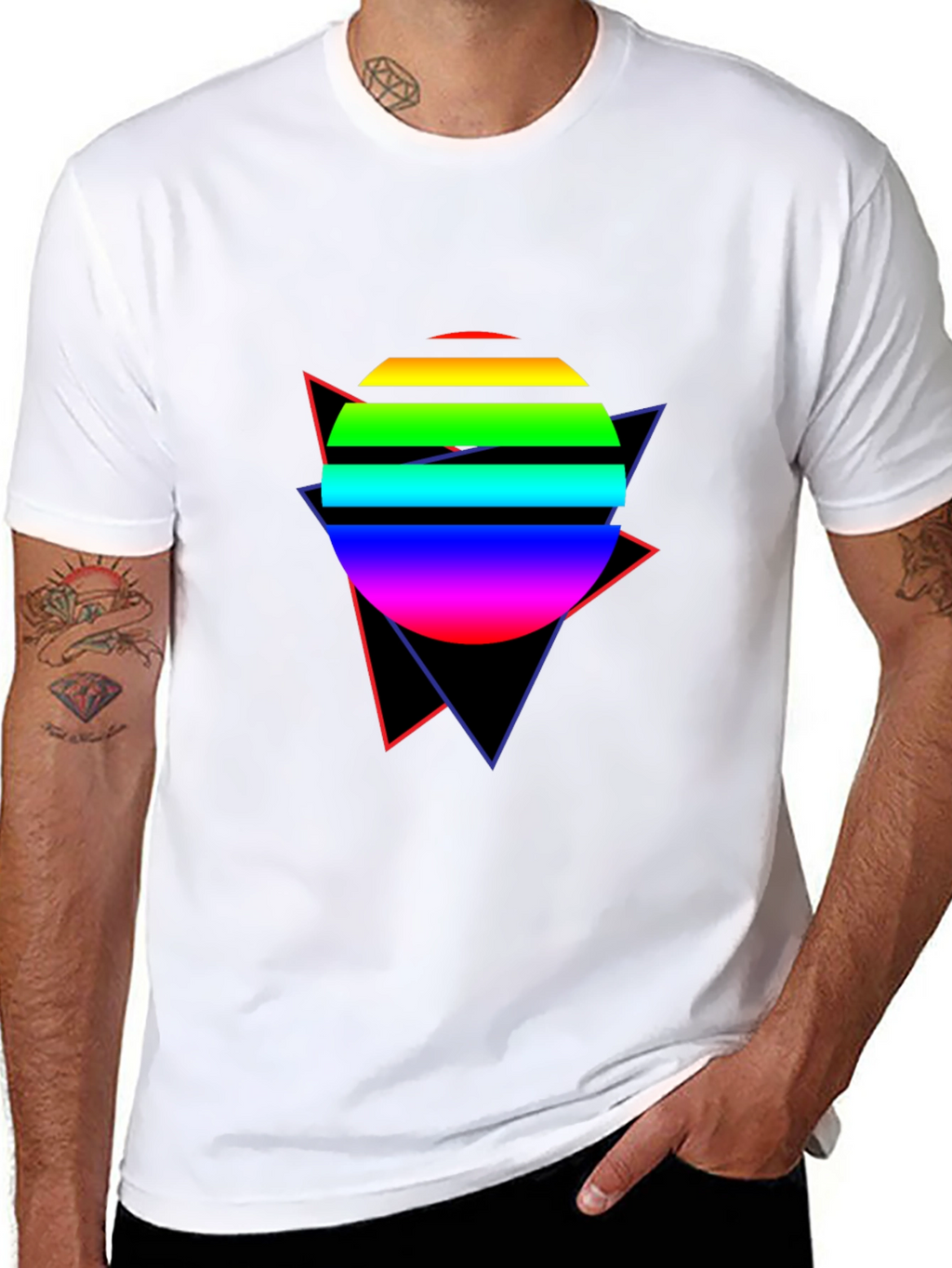 Retro Rainbow Circle T-Shirt - 80s Design