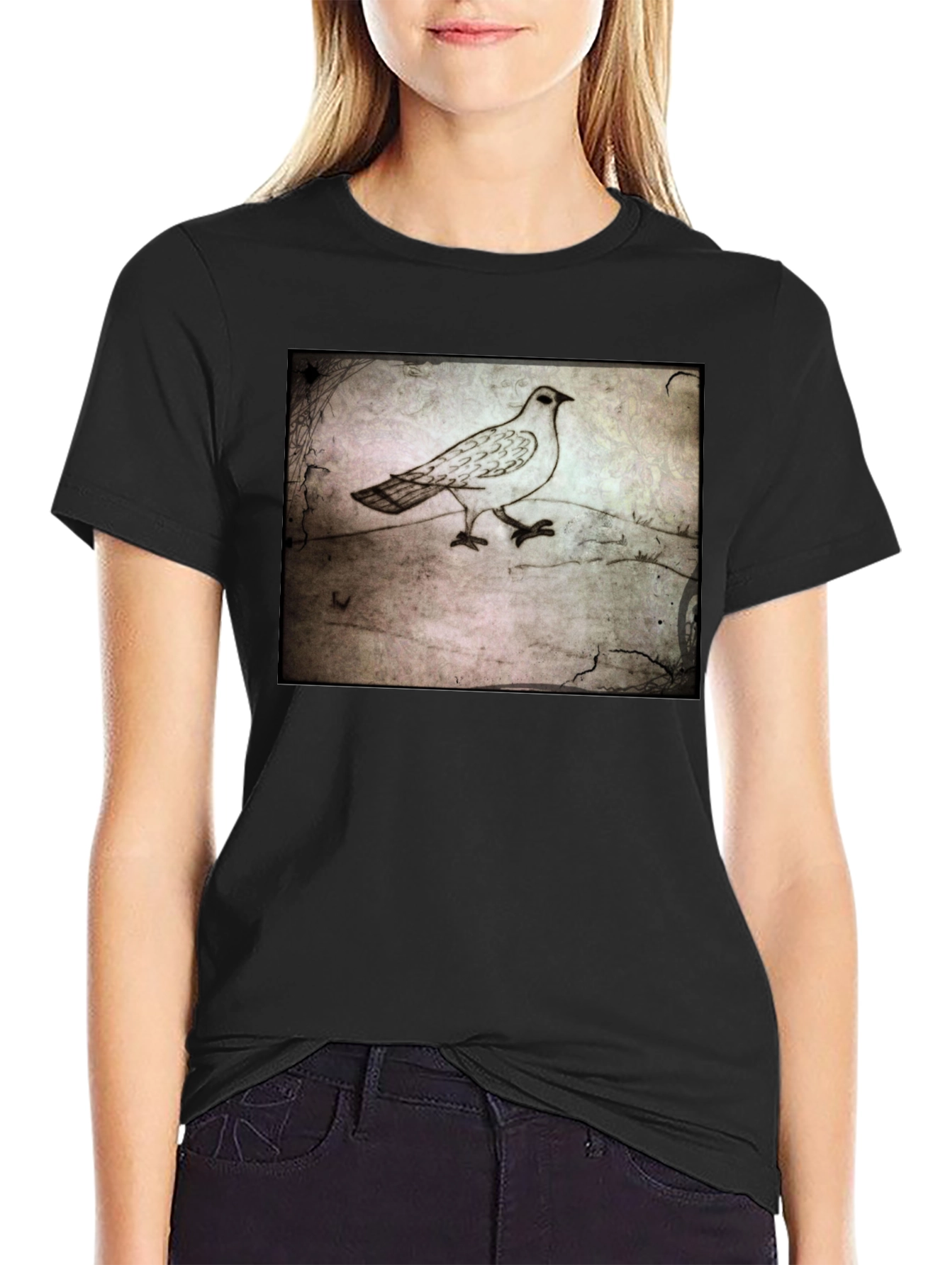 Vintage Dove Graphic T-Shirt - Black