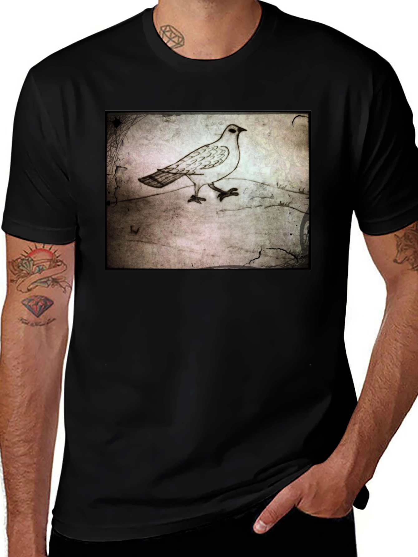 Vintage Dove Graphic T-Shirt - Black