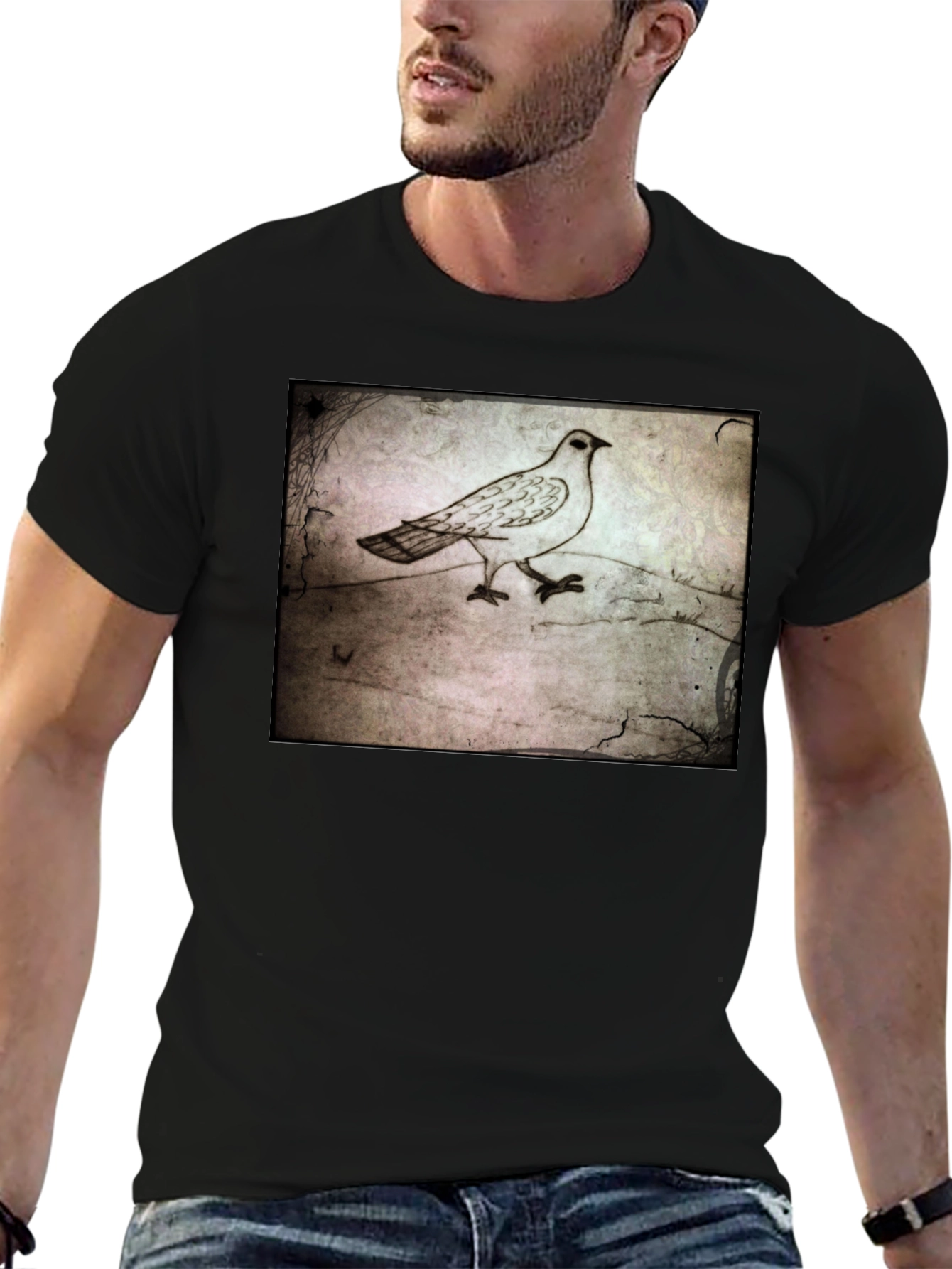 Vintage Dove Graphic T-Shirt - Black