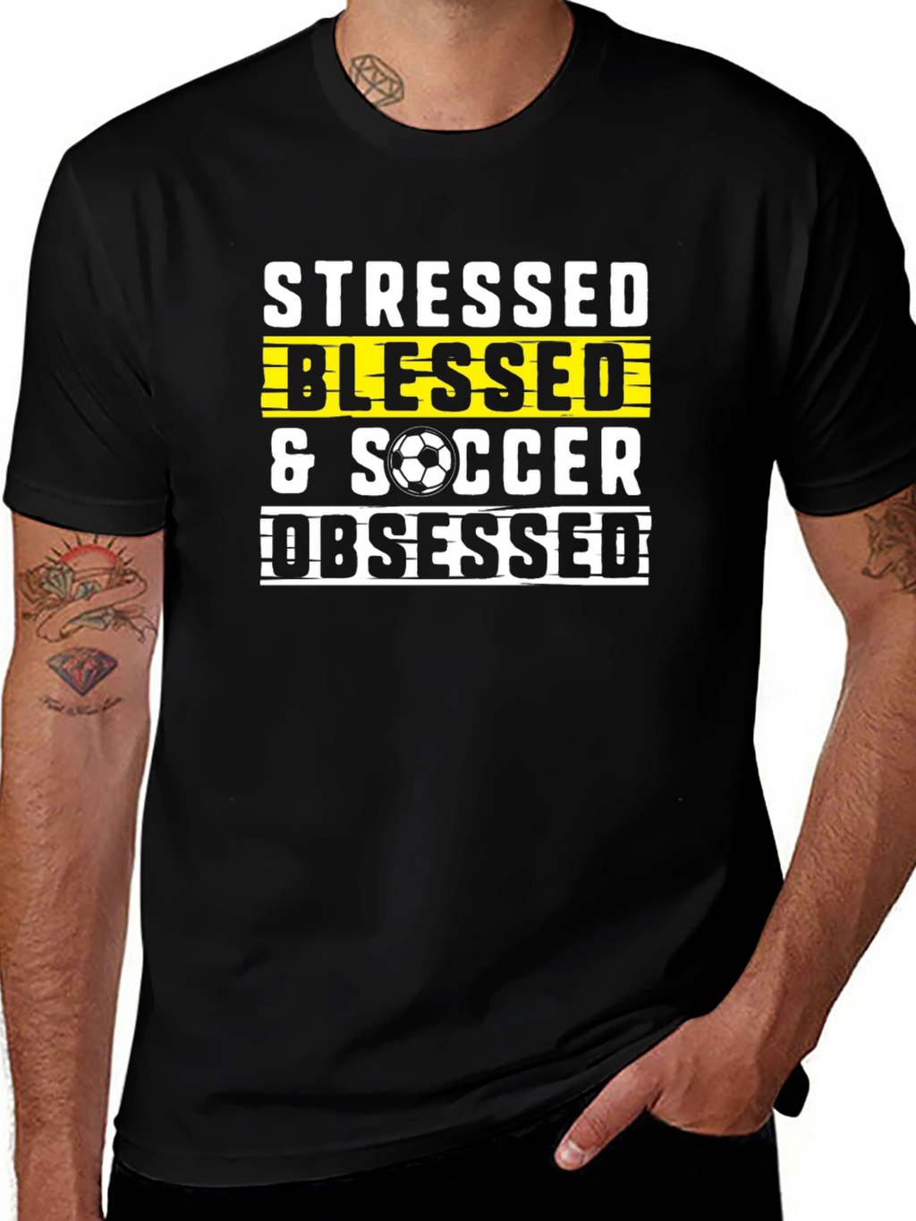 Stressed Blessed Soccer Obsessed Graphic T-Shirt