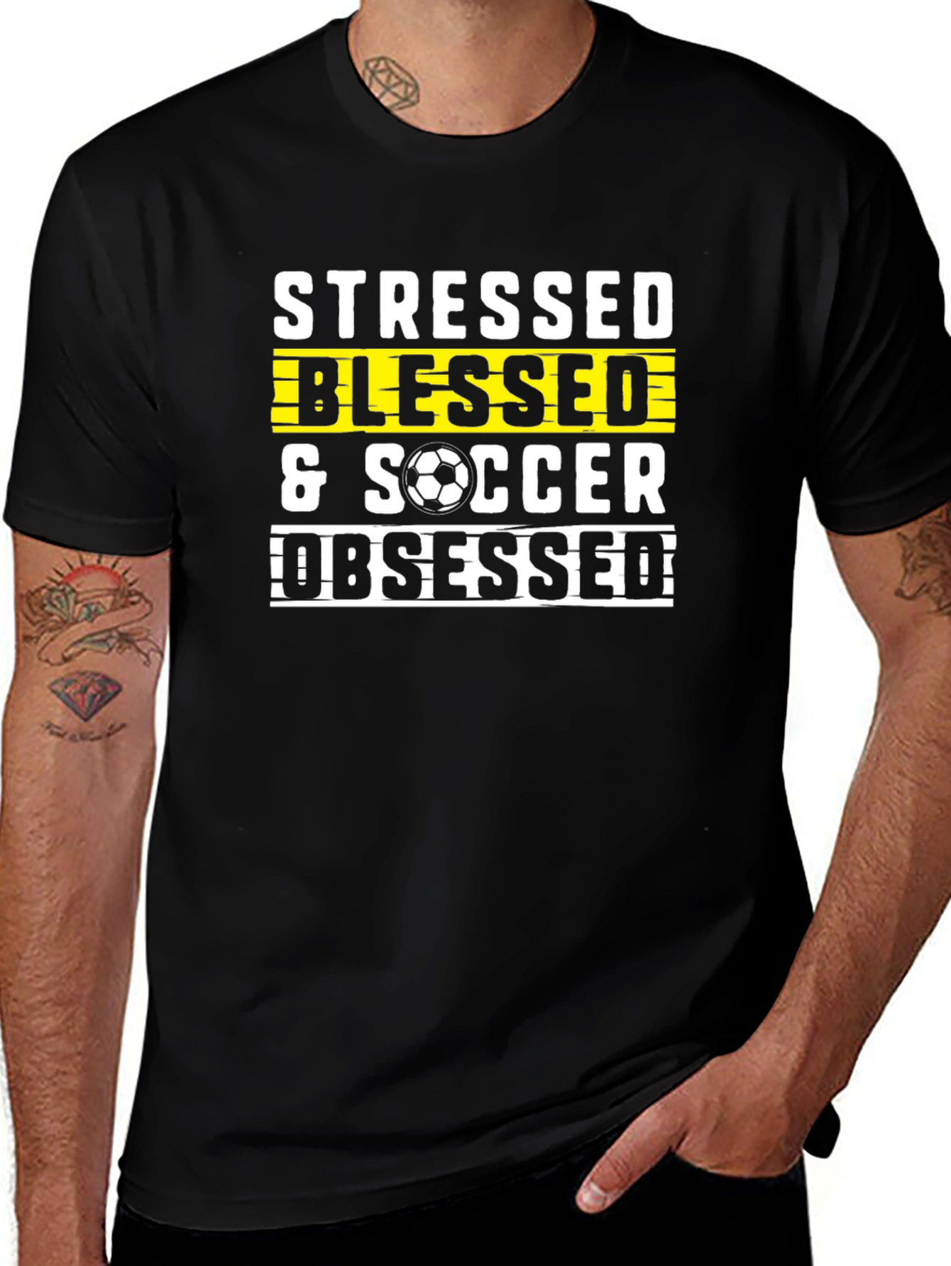 Stressed Blessed Soccer Obsessed Graphic T-Shirt