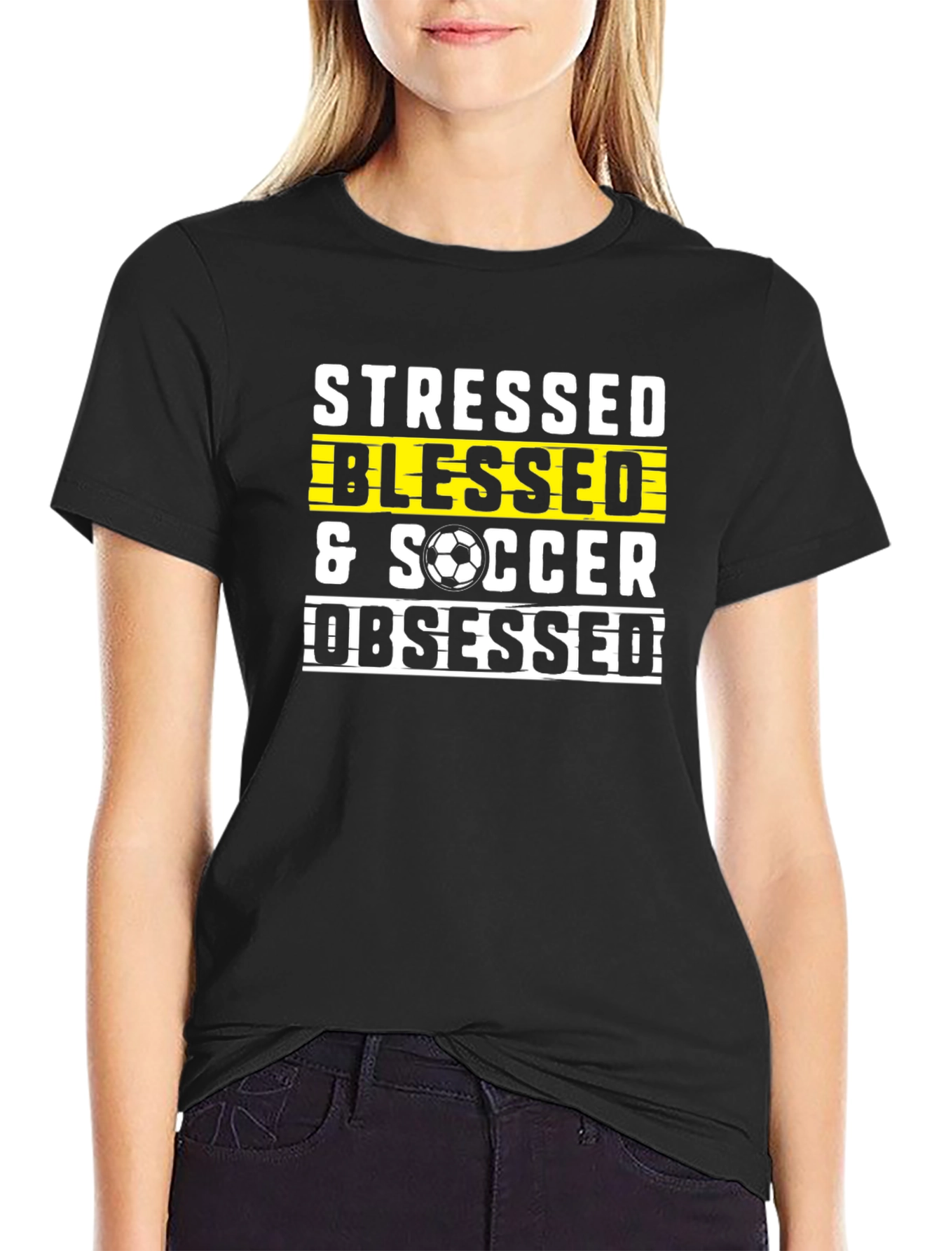 Stressed Blessed Soccer Obsessed Graphic T-Shirt