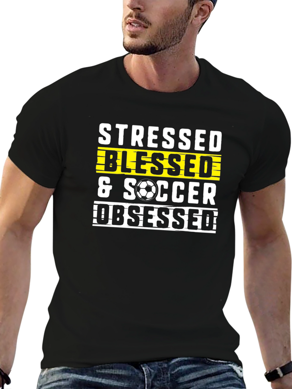 Stressed Blessed Soccer Obsessed Graphic T-Shirt